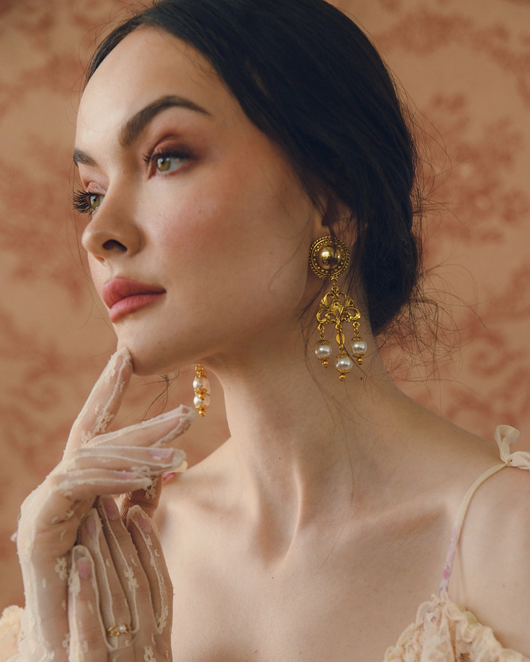 Vintage Gold And Pearl Rococo Girandole Chandelier Earrings