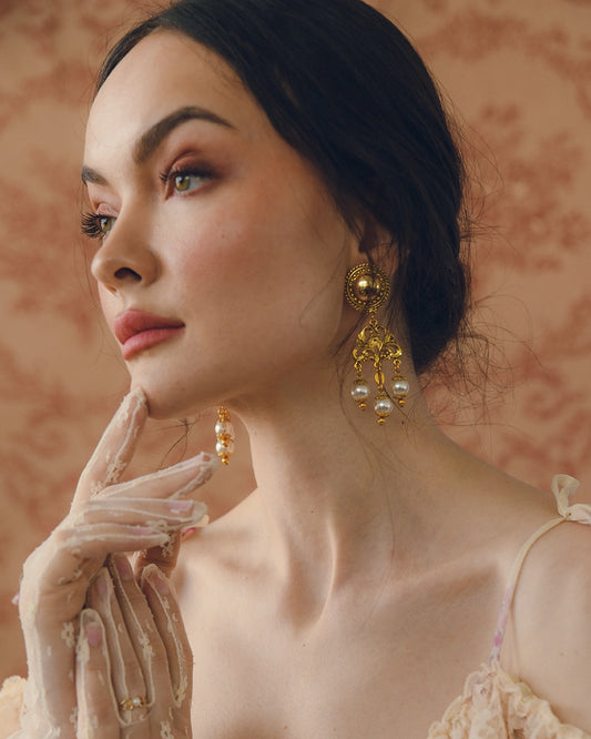 Vintage Gold And Pearl Rococo Girandole Chandelier Earrings