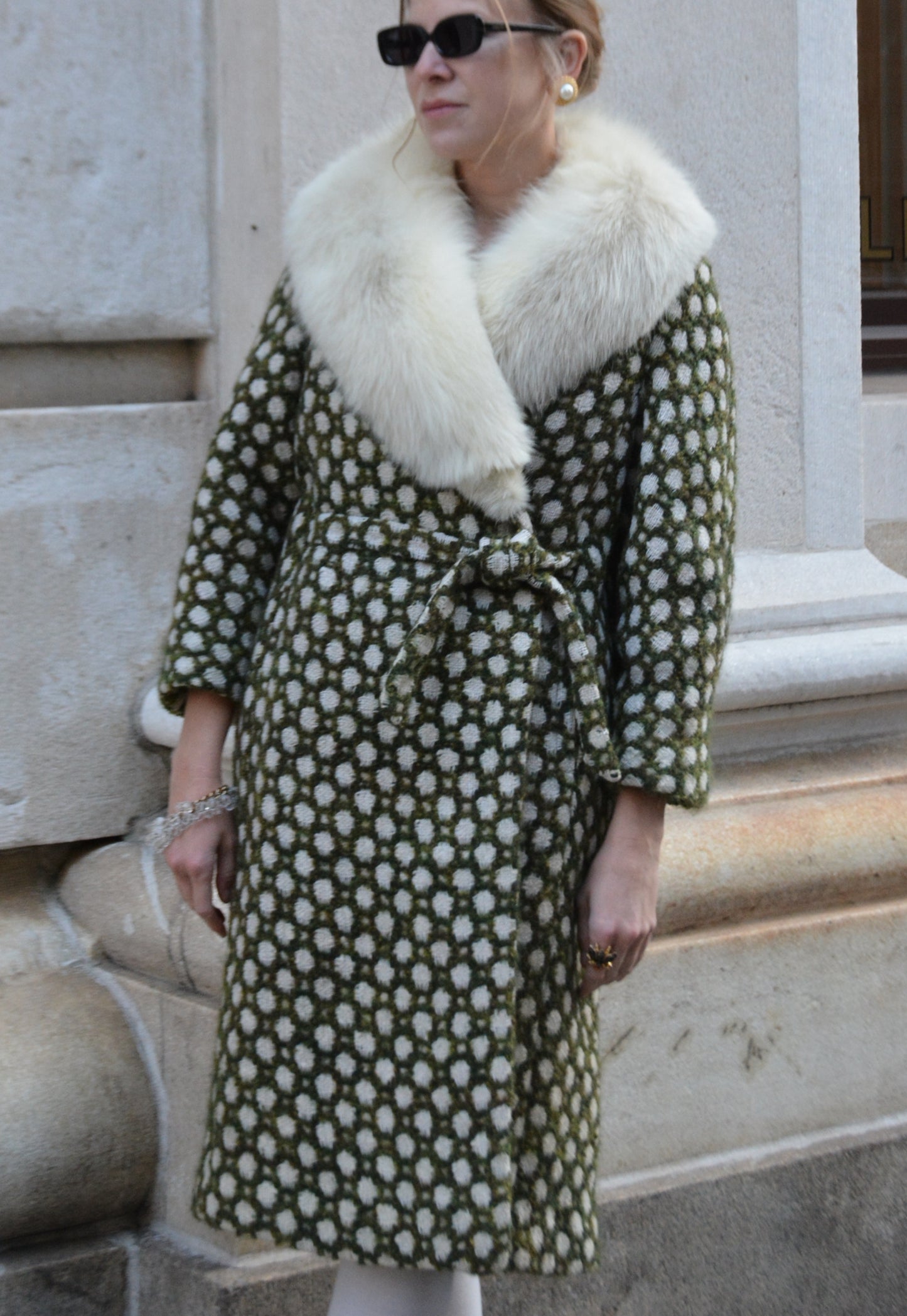 Vintage 1960s Bouclé Wool Coat with Fox Fur Collar