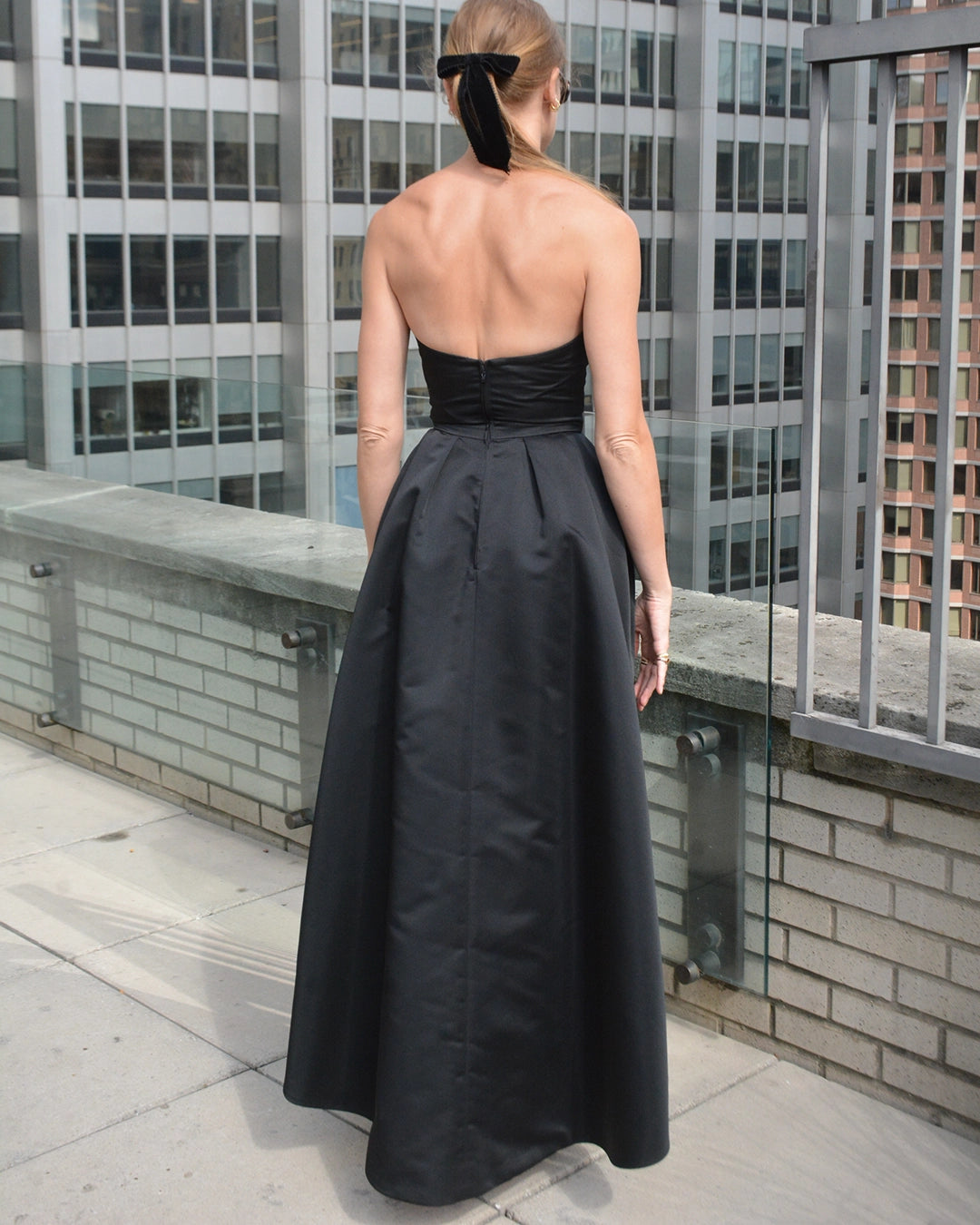 Designer Vintage 1980s Silk Satin High-Low Gown with Bow Waist