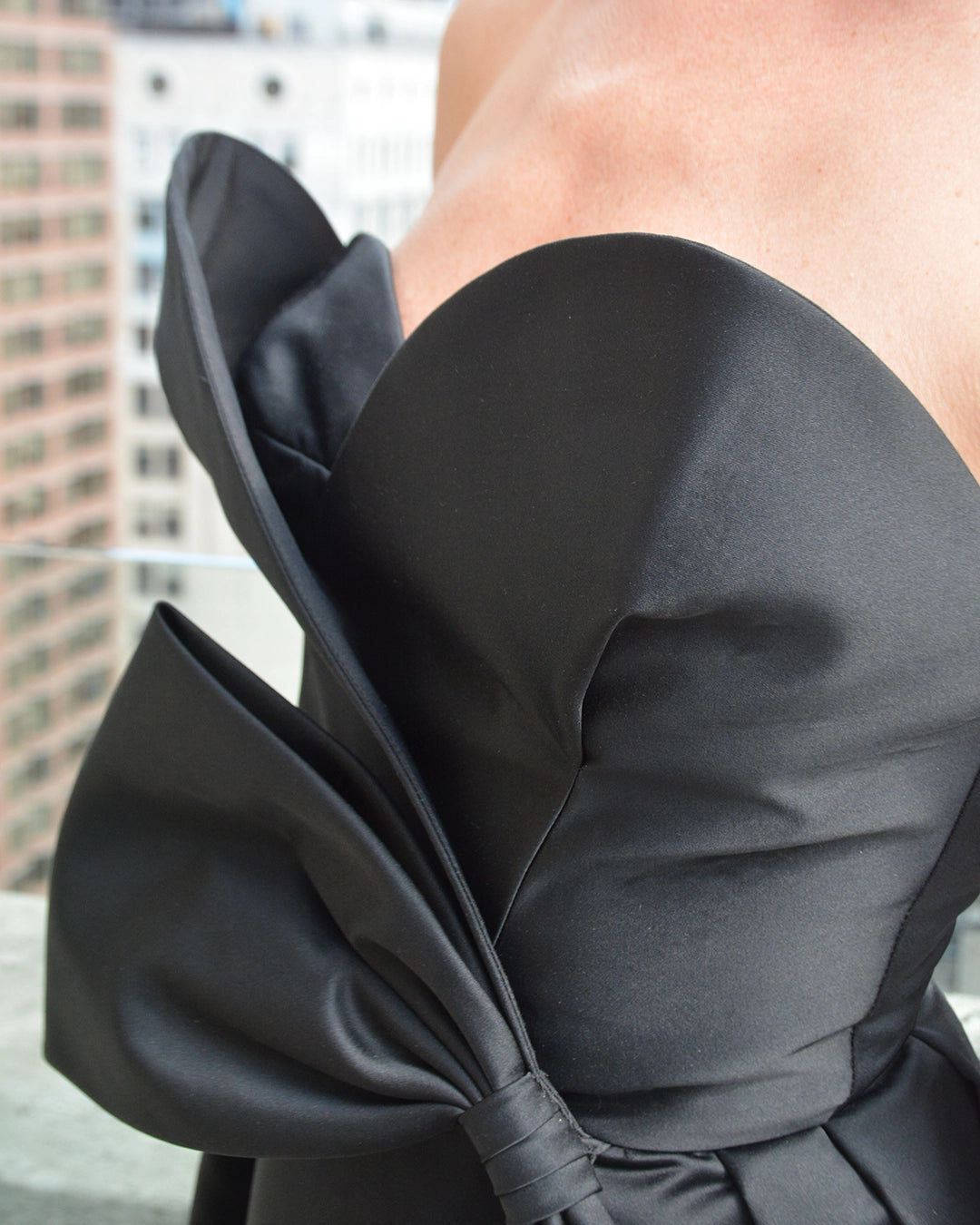Designer Vintage 1980s Silk Satin High-Low Gown with Bow Waist