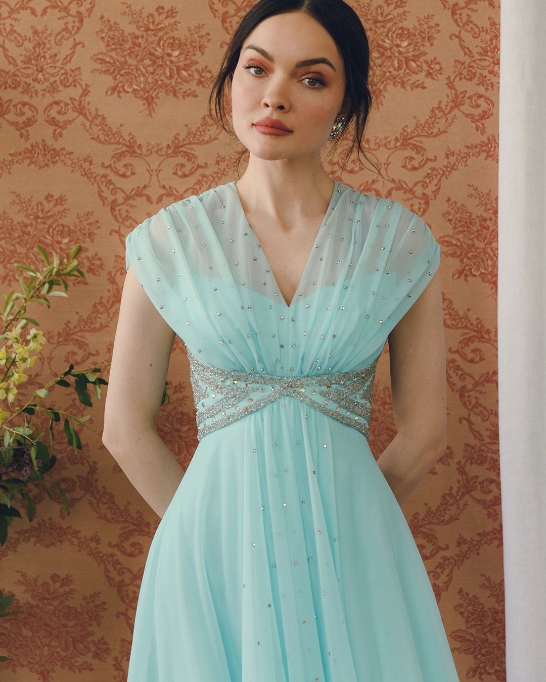 Early 1960s Empire Waist Embellished Tulle Gown