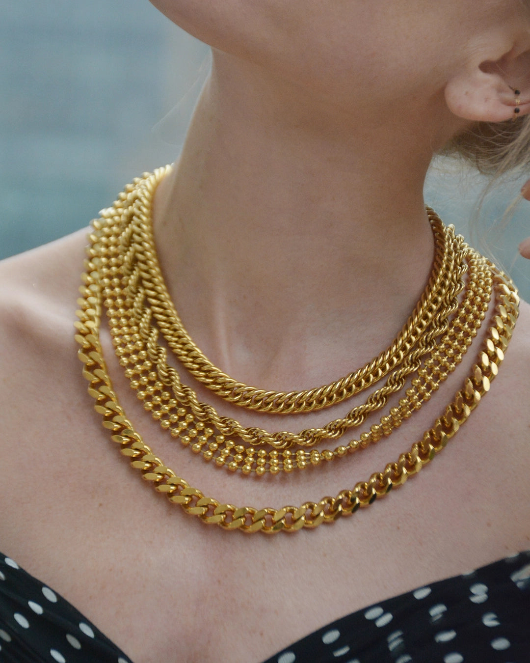 French Vintage 1980s Zoe Coste Gold Multi-Chain Layered Necklace