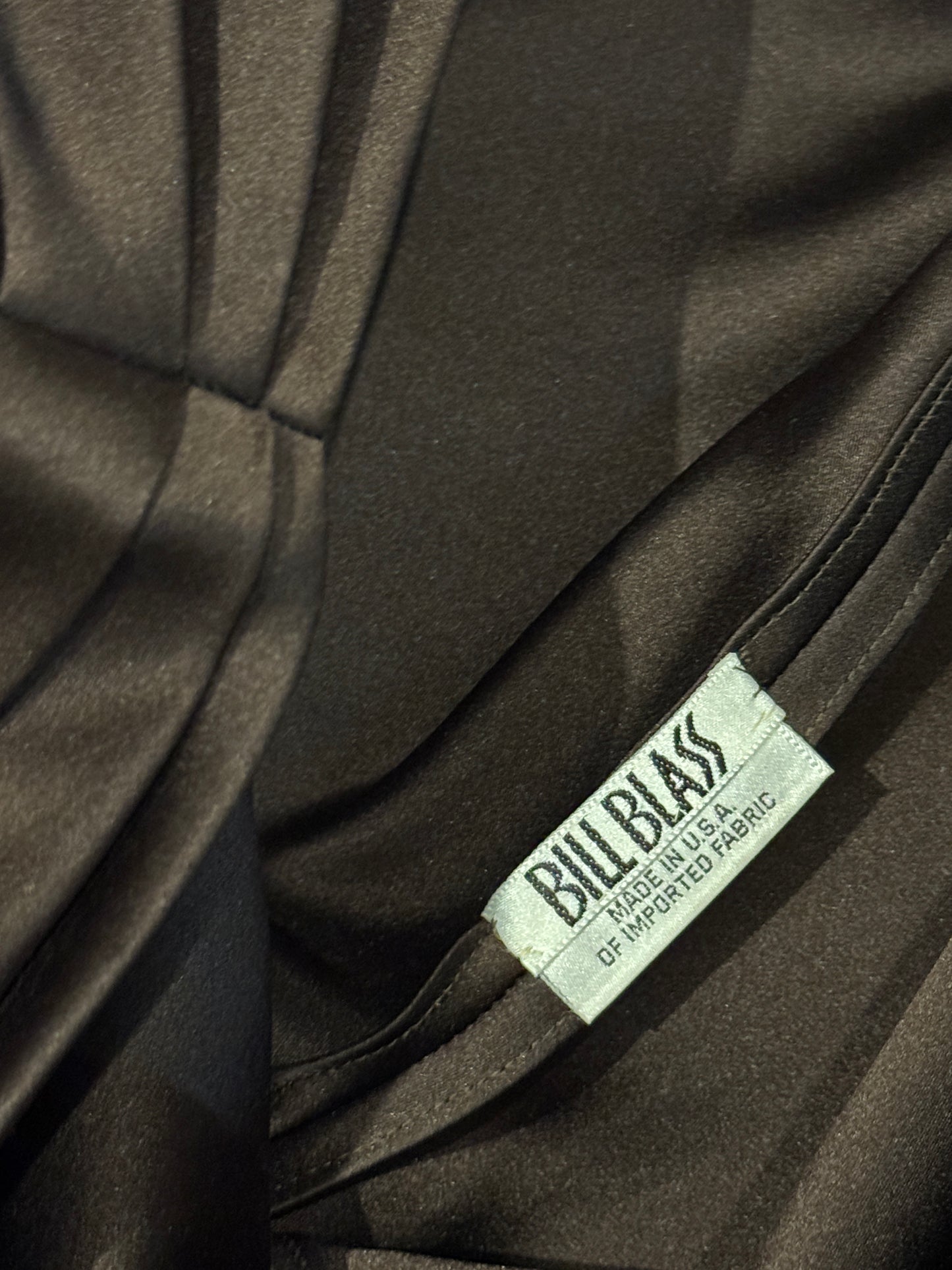 Vintage 1970s Bill Blass Lace-Inset Satin Cocktail Dress with Bustled Back