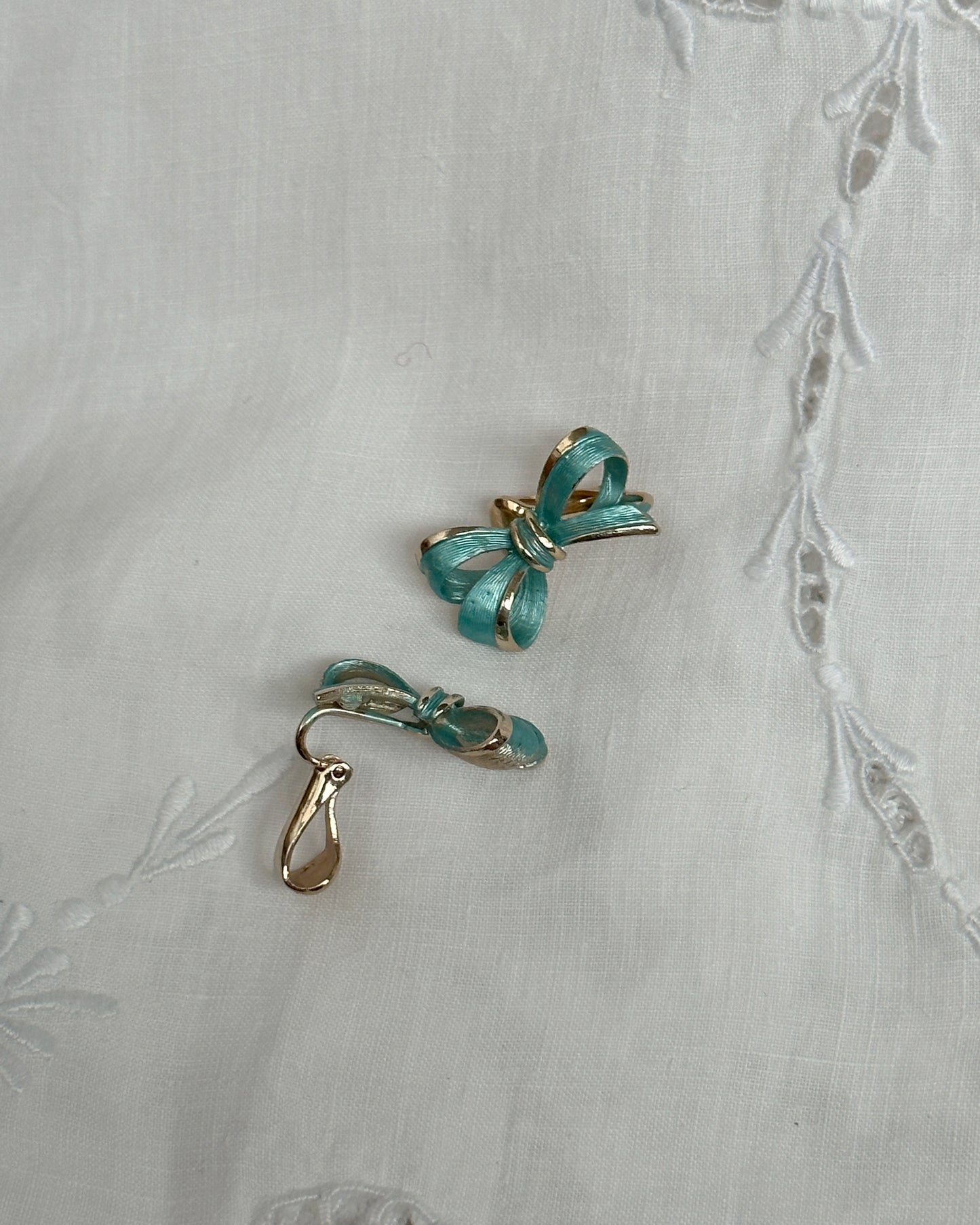 Vintage Hand-Enameled Blue Bow Earrings | Something Blue