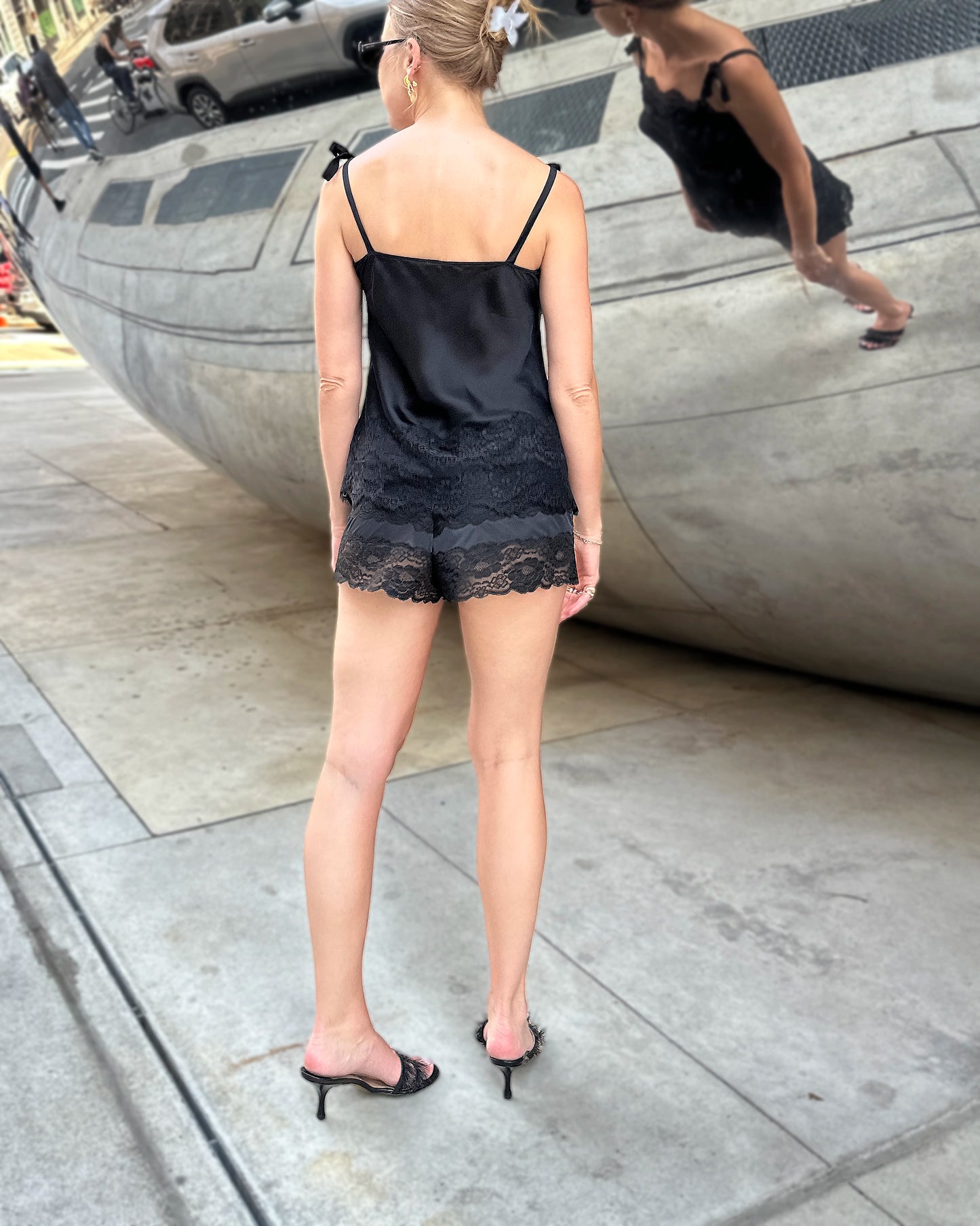 Vintage 1960s Black Lace Tap Pant Shorts