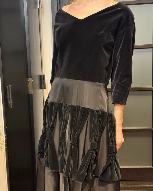 Vintage 1950s Velvet Dress with Oversized Bow Details