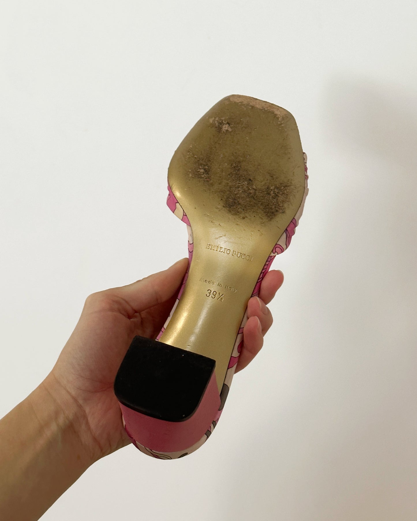 Vintage Emilio Pucci Satin Printed Embellished Slides