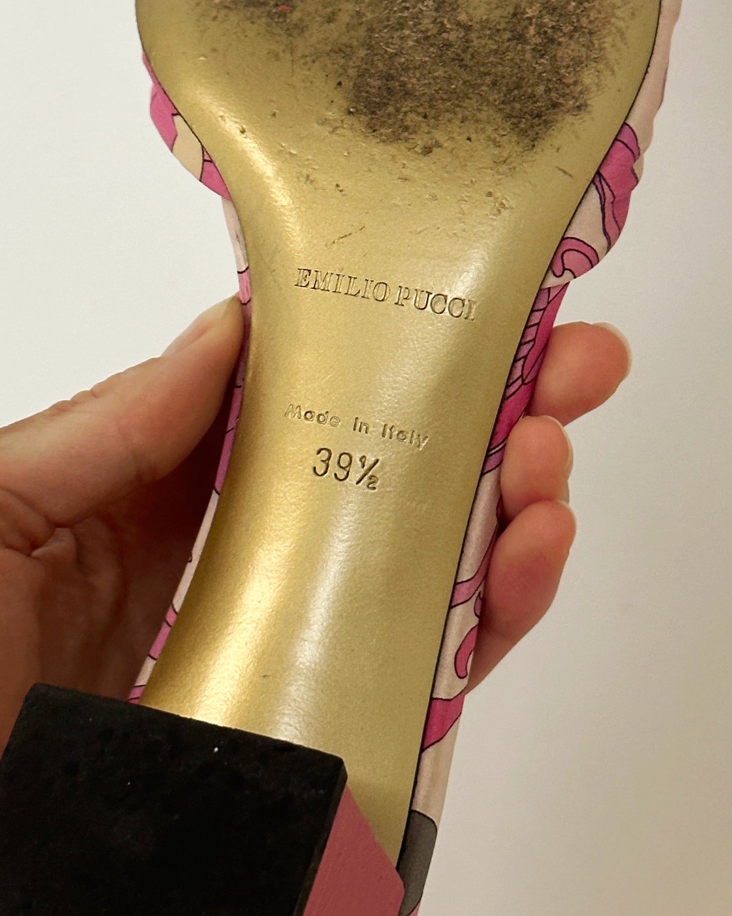 Vintage Emilio Pucci Satin Printed Embellished Slides