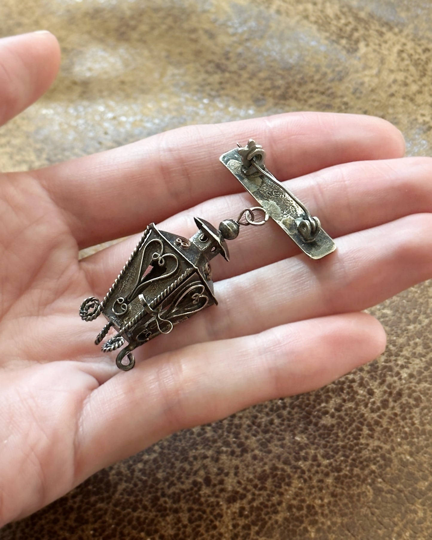 1940s Artisanal Mexican Silver Birdcage Parue