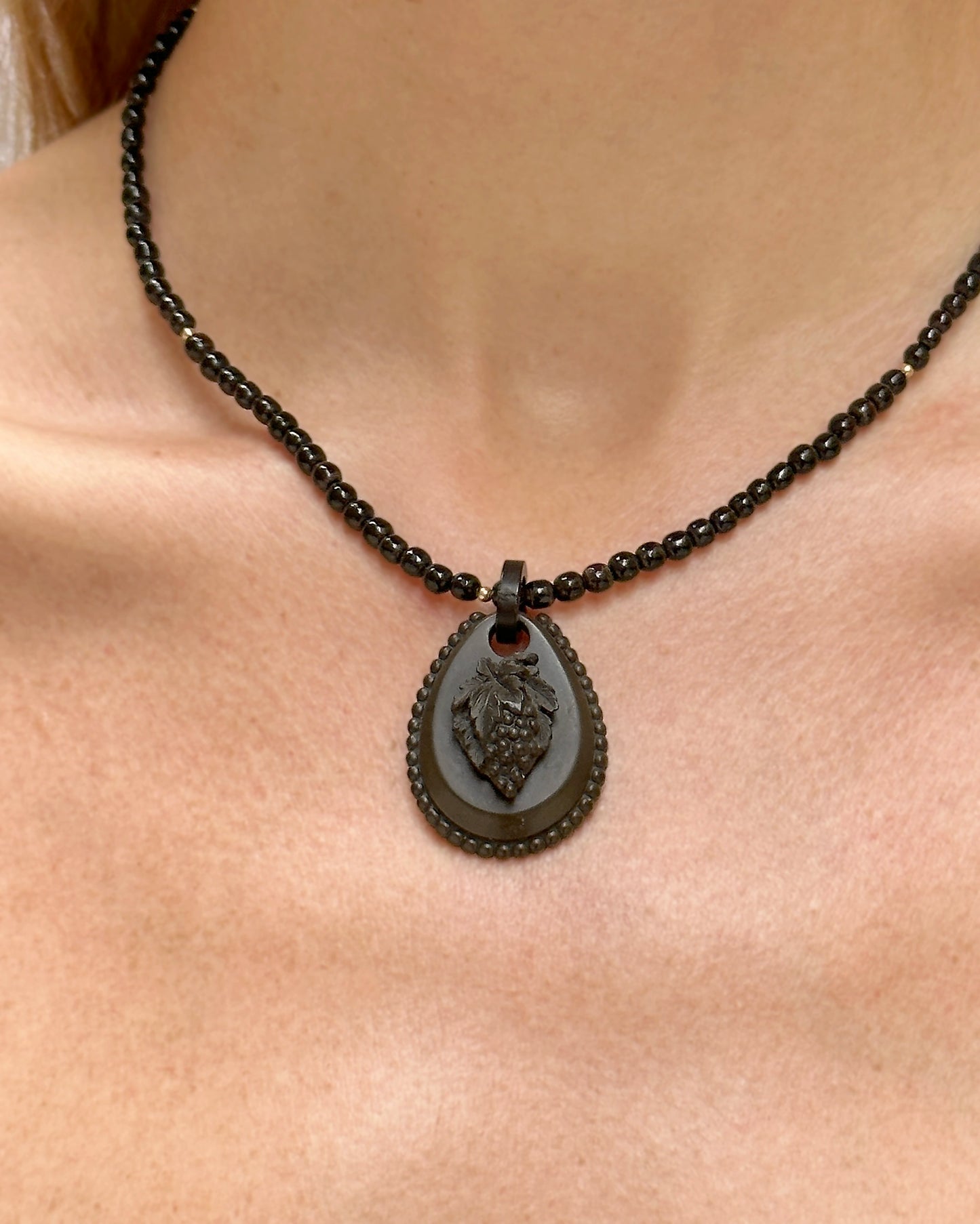 Rare Victorian Vulcanite Grape Choker Necklace ca. 1860