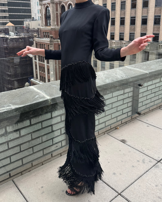 Vintage 1980s Bob Mackie Embellished Fringe Gown