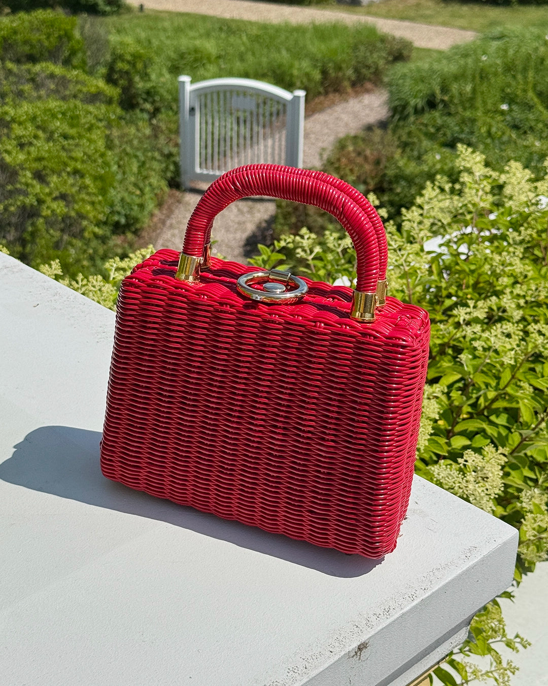 Vintage 1960s Red Wicker Box Bag