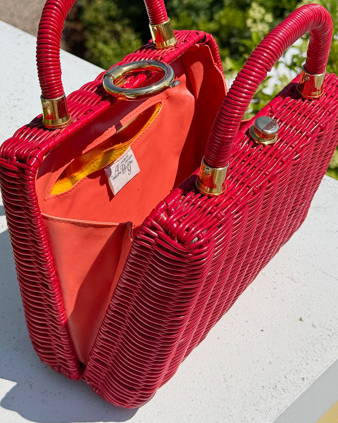 Vintage 1960s Red Wicker Box Bag