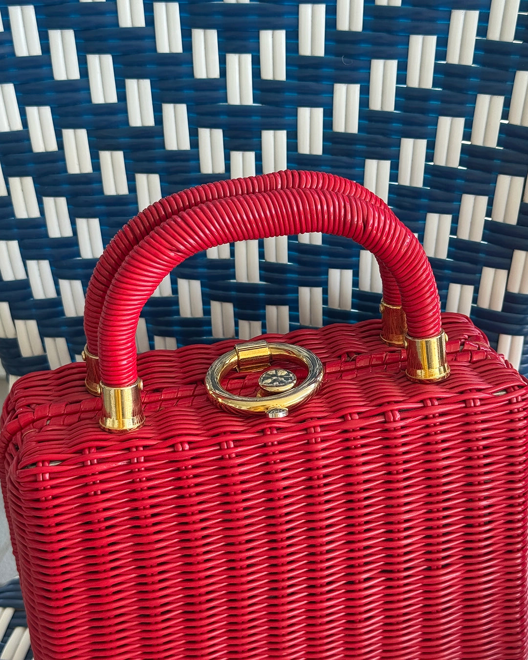 Vintage 1960s Red Wicker Box Bag