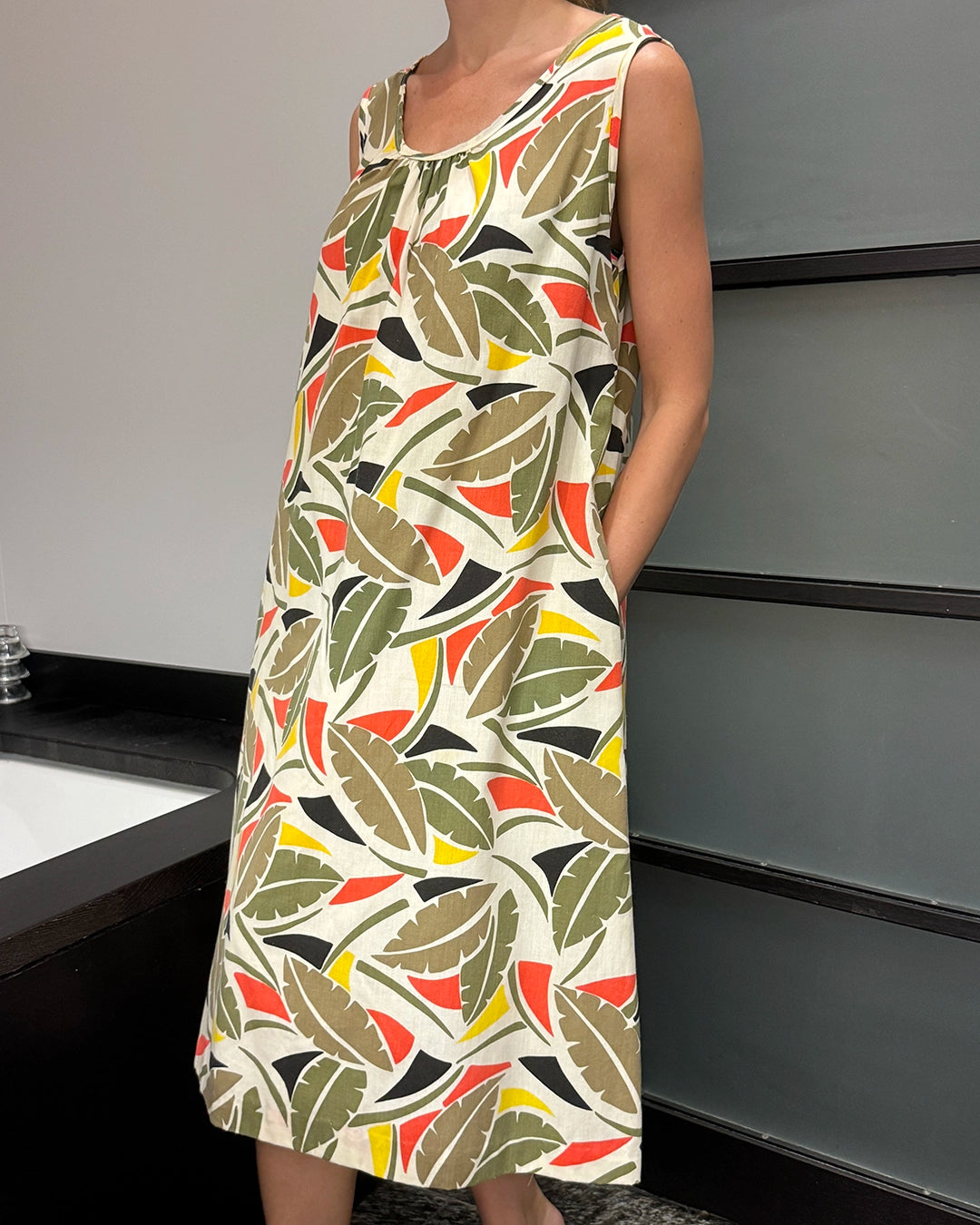 Vintage Graphic Print Cotton Tent Dress (Belted)