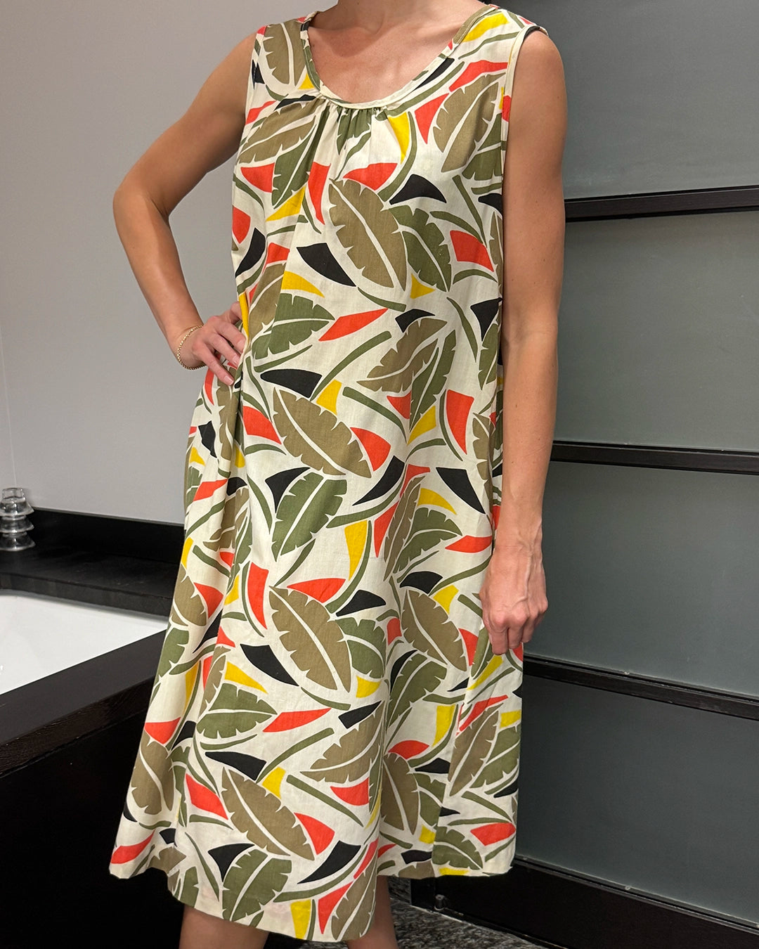 Vintage Graphic Print Cotton Tent Dress (Belted)