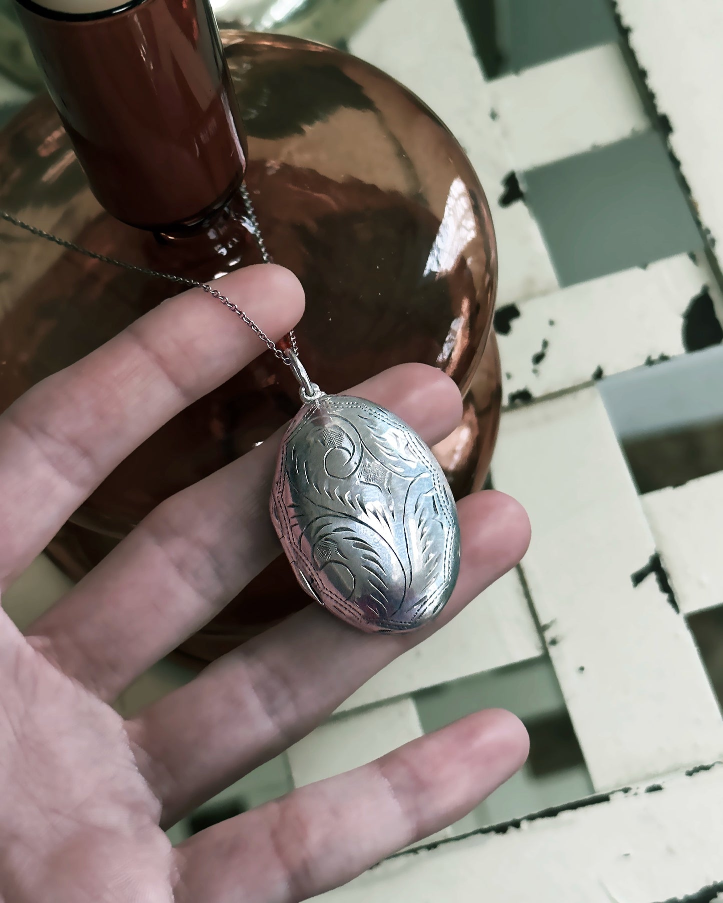 Large Antique Sterling Silver Locket
