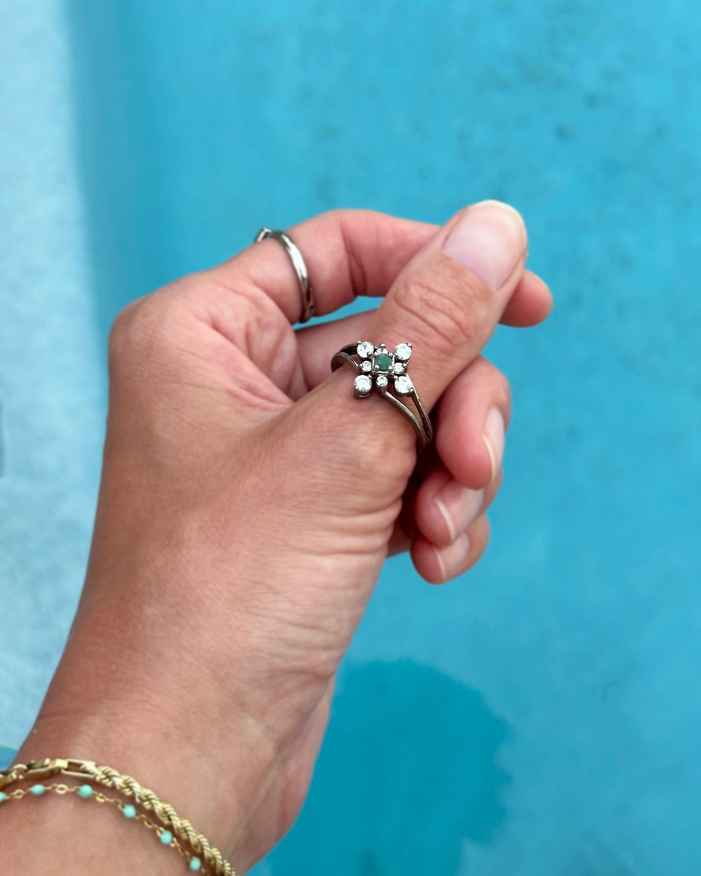 Vintage Gemstone Cluster Thumb Ring