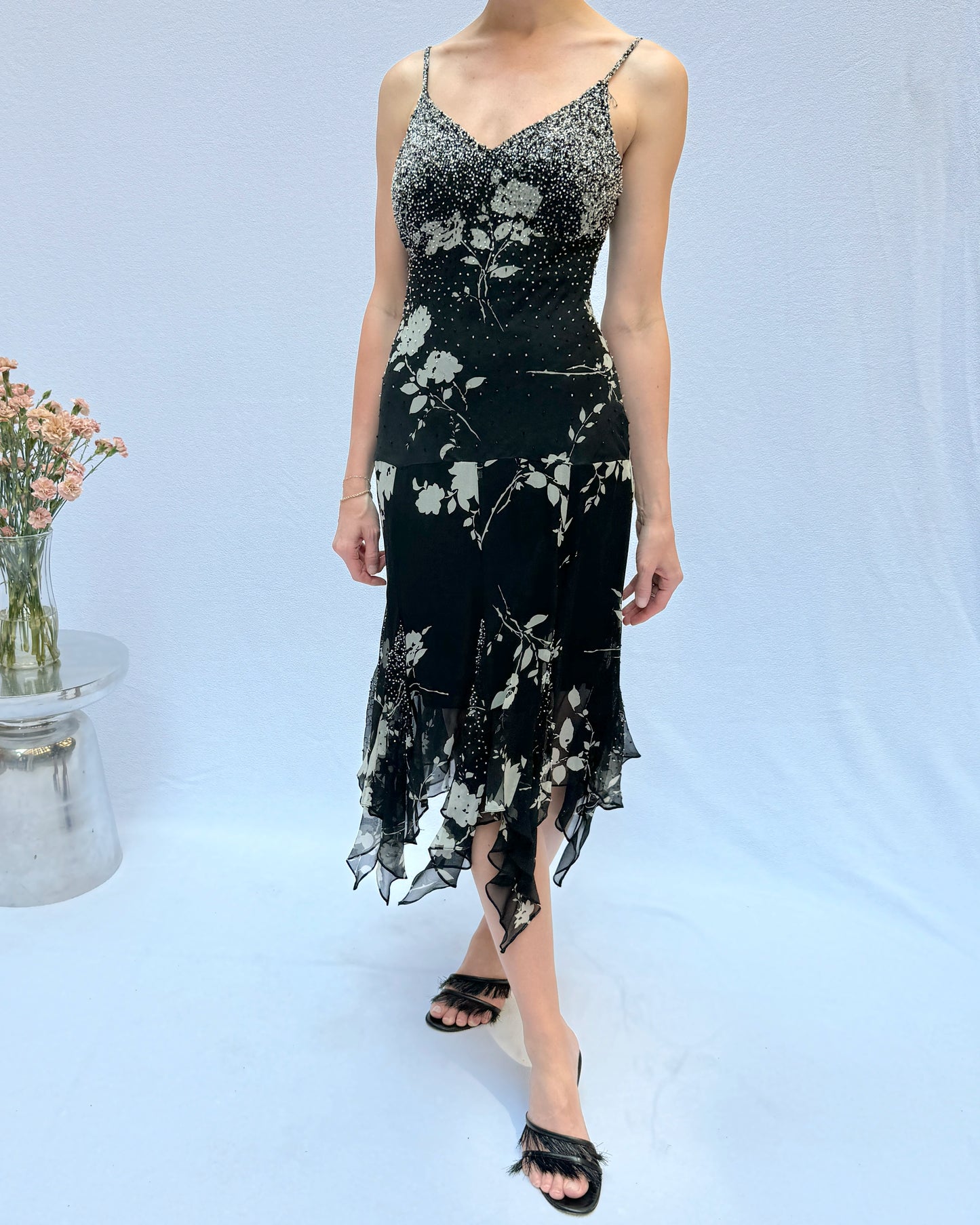 Sue Wong Vintage Y2K Beaded Silk Chiffon Dress