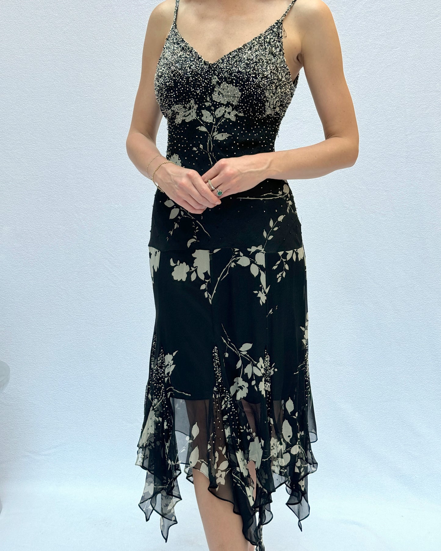 Sue Wong Vintage Y2K Beaded Silk Chiffon Dress