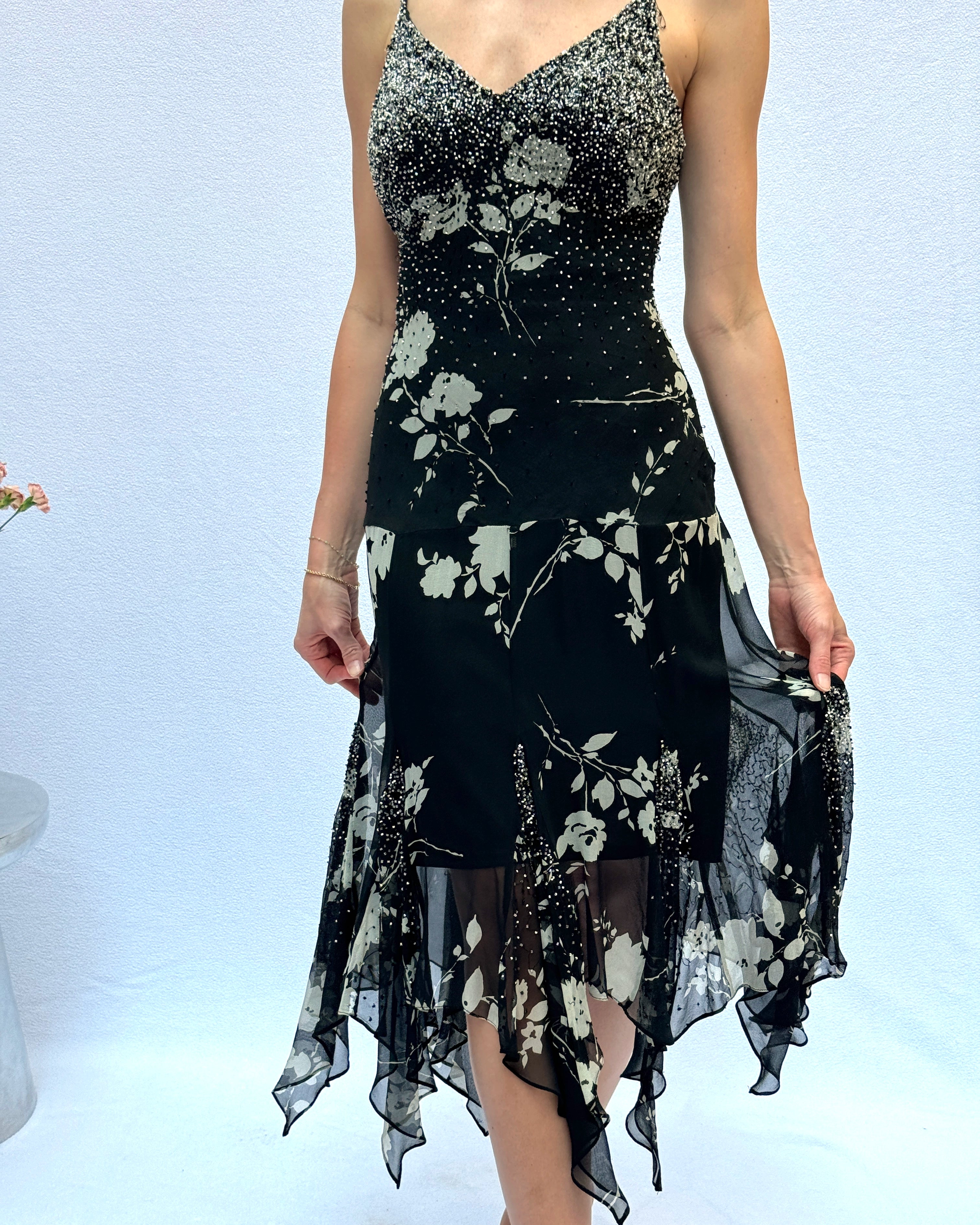beaded silk chiffon dress Zuhair Murad Black Silk Chiffon Hand Beaded Long Dress Gown Made In Italy 44