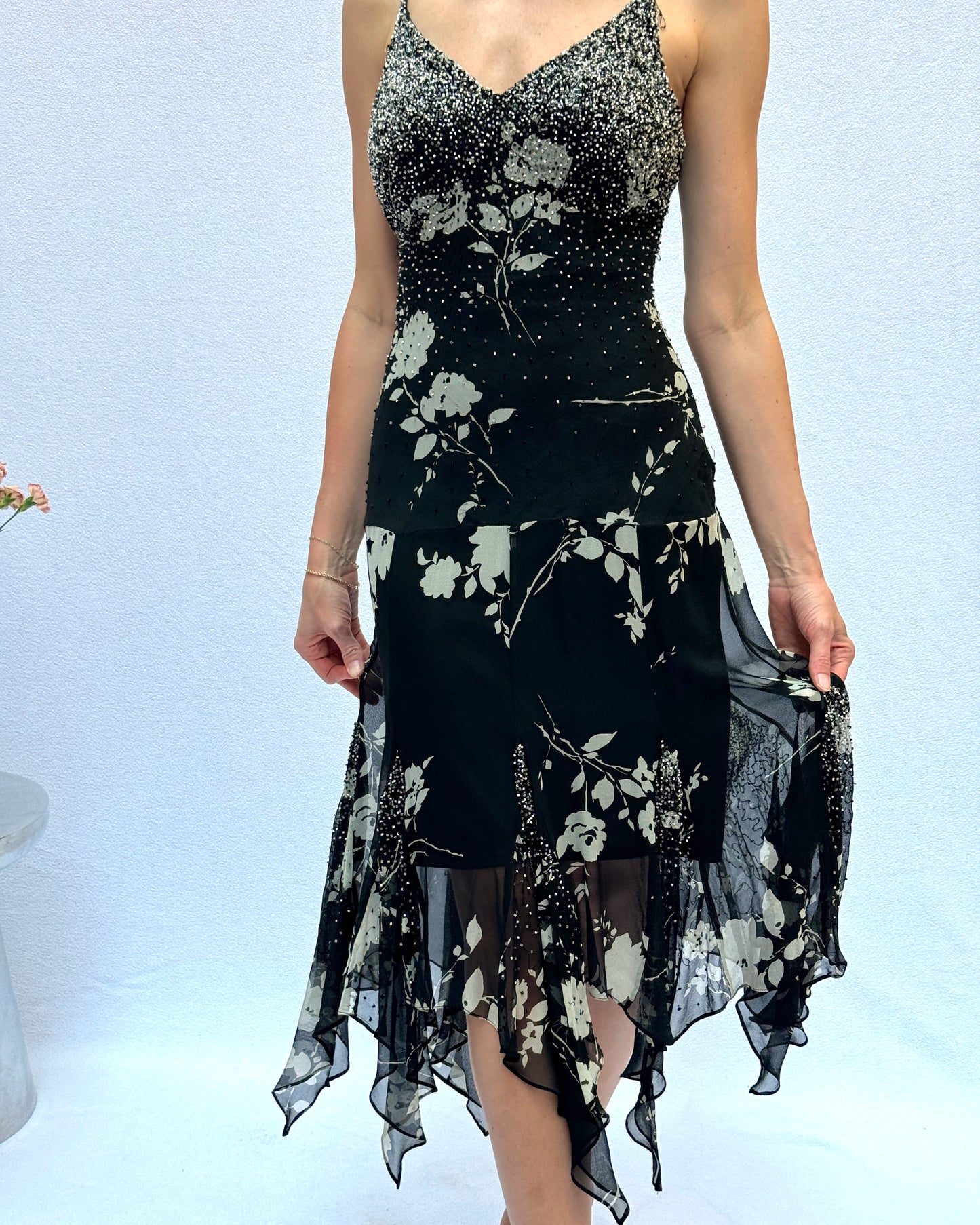 Sue Wong Vintage Y2K Beaded Silk Chiffon Dress