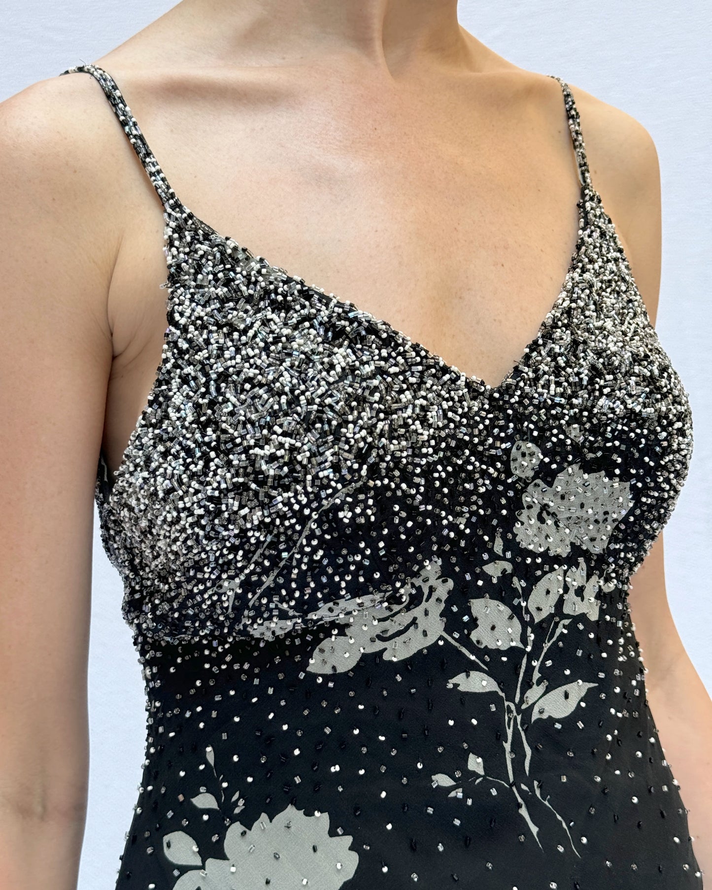 Sue Wong Vintage Y2K Beaded Silk Chiffon Dress