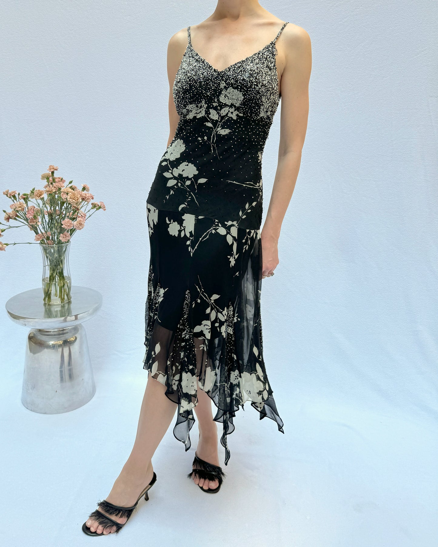 Sue Wong Vintage Y2K Beaded Silk Chiffon Dress