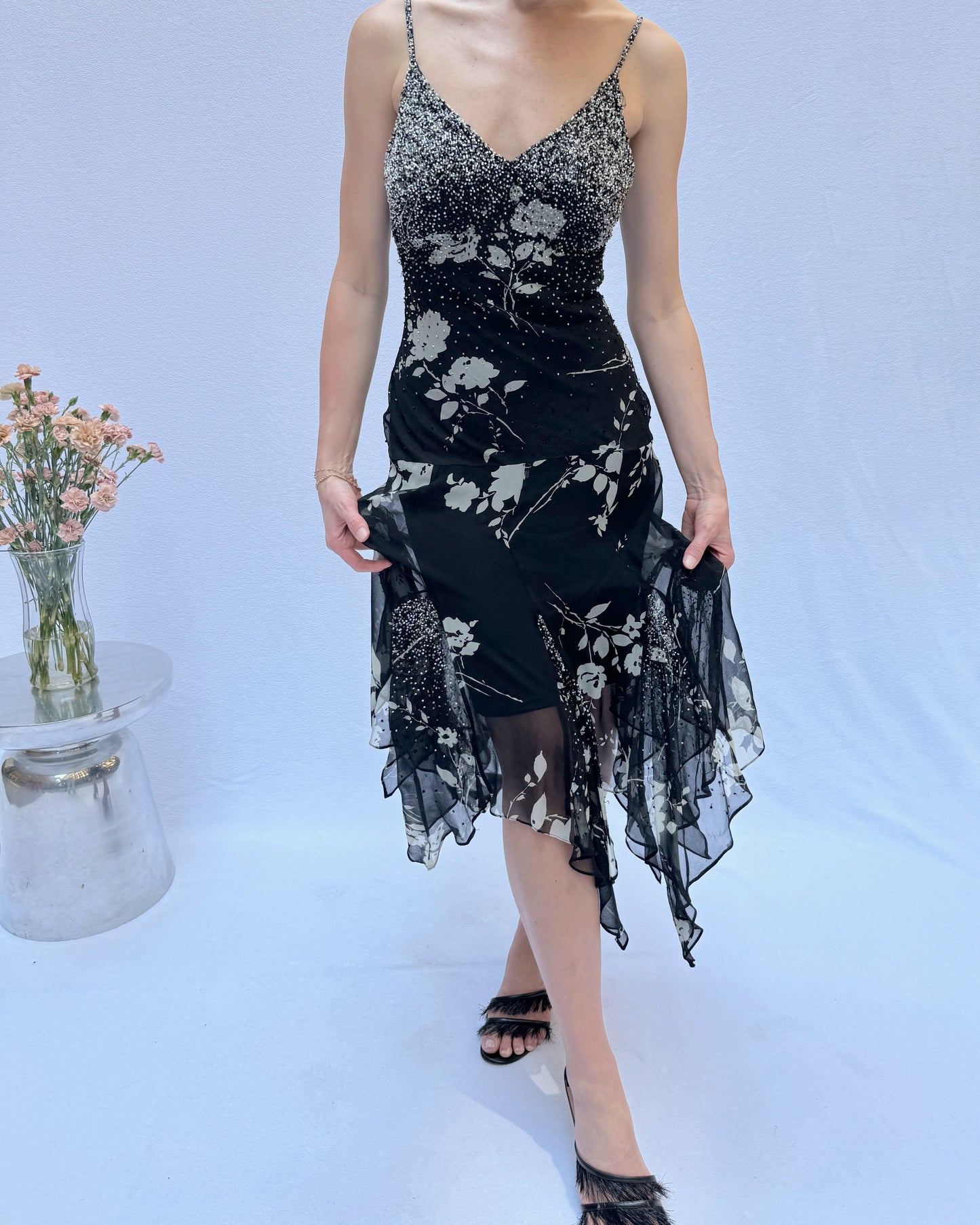 Sue Wong Vintage Y2K Beaded Silk Chiffon Dress