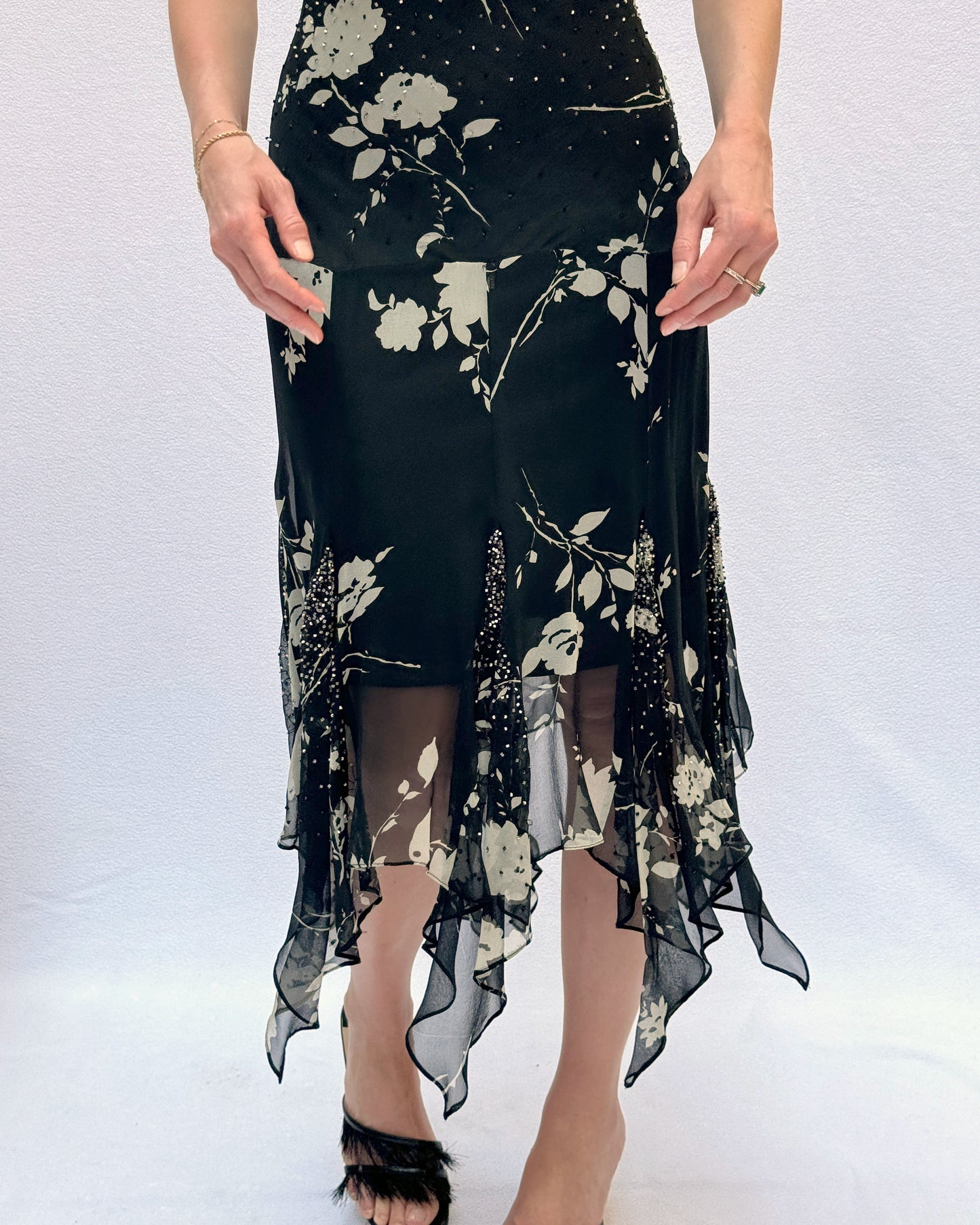 Sue Wong Vintage Y2K Beaded Silk Chiffon Dress