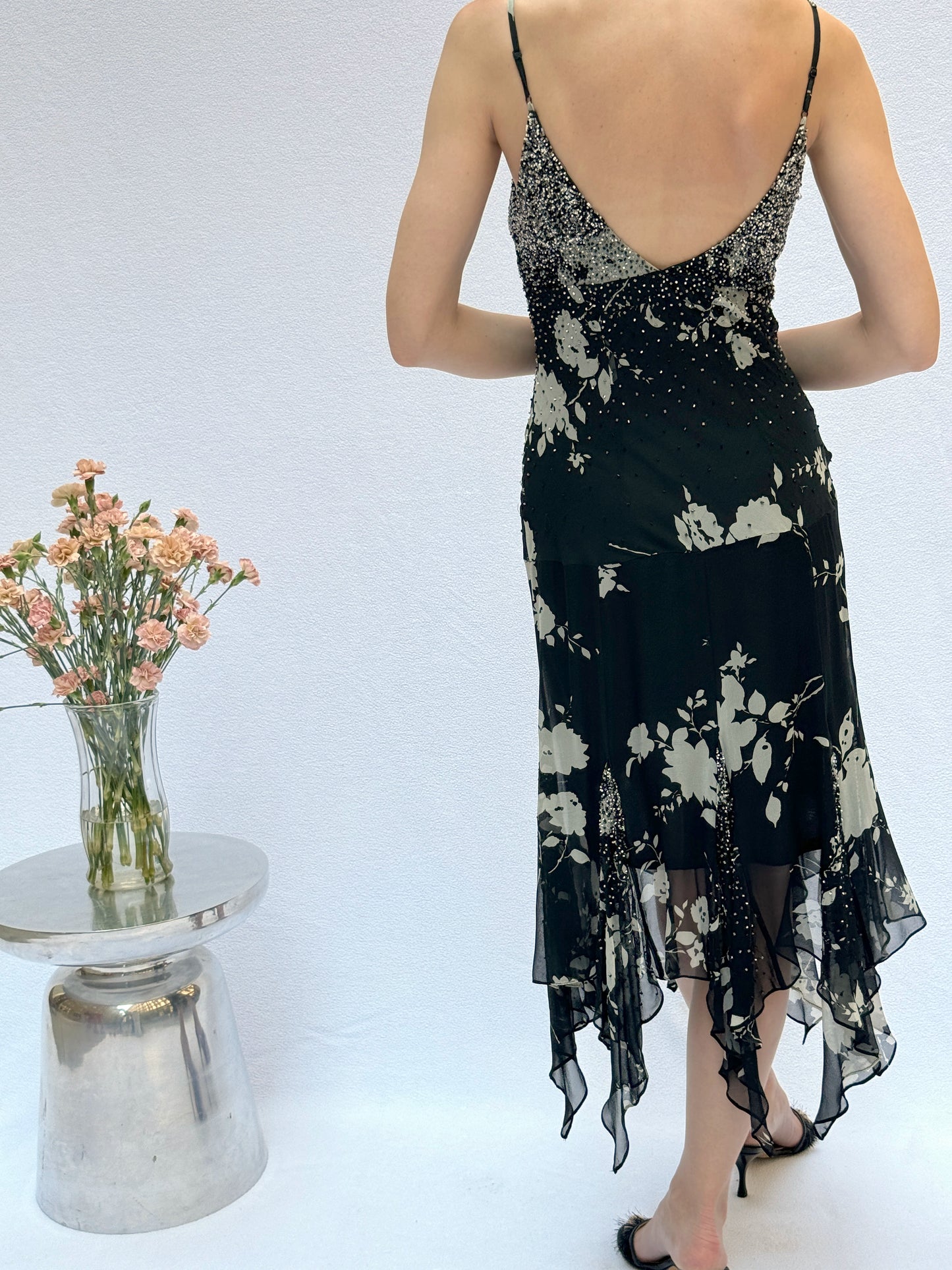 Sue Wong Vintage Y2K Beaded Silk Chiffon Dress