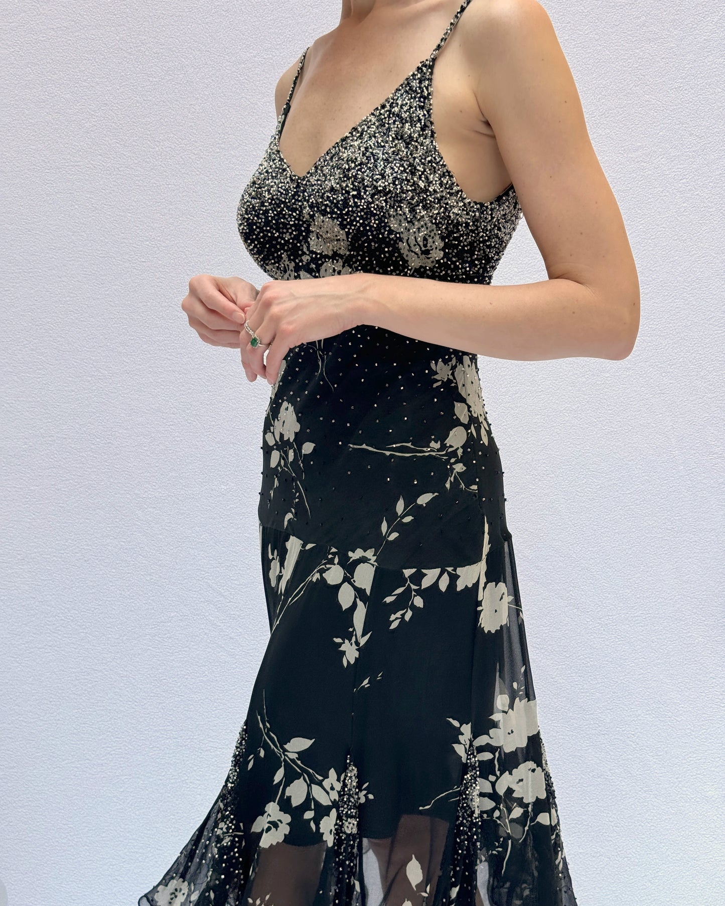 Sue Wong Vintage Y2K Beaded Silk Chiffon Dress