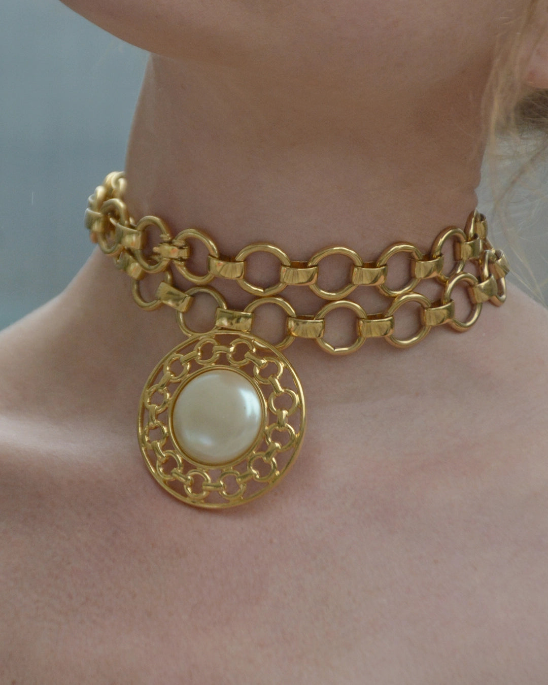 Signed Vintage Pearl Medallion Necklace