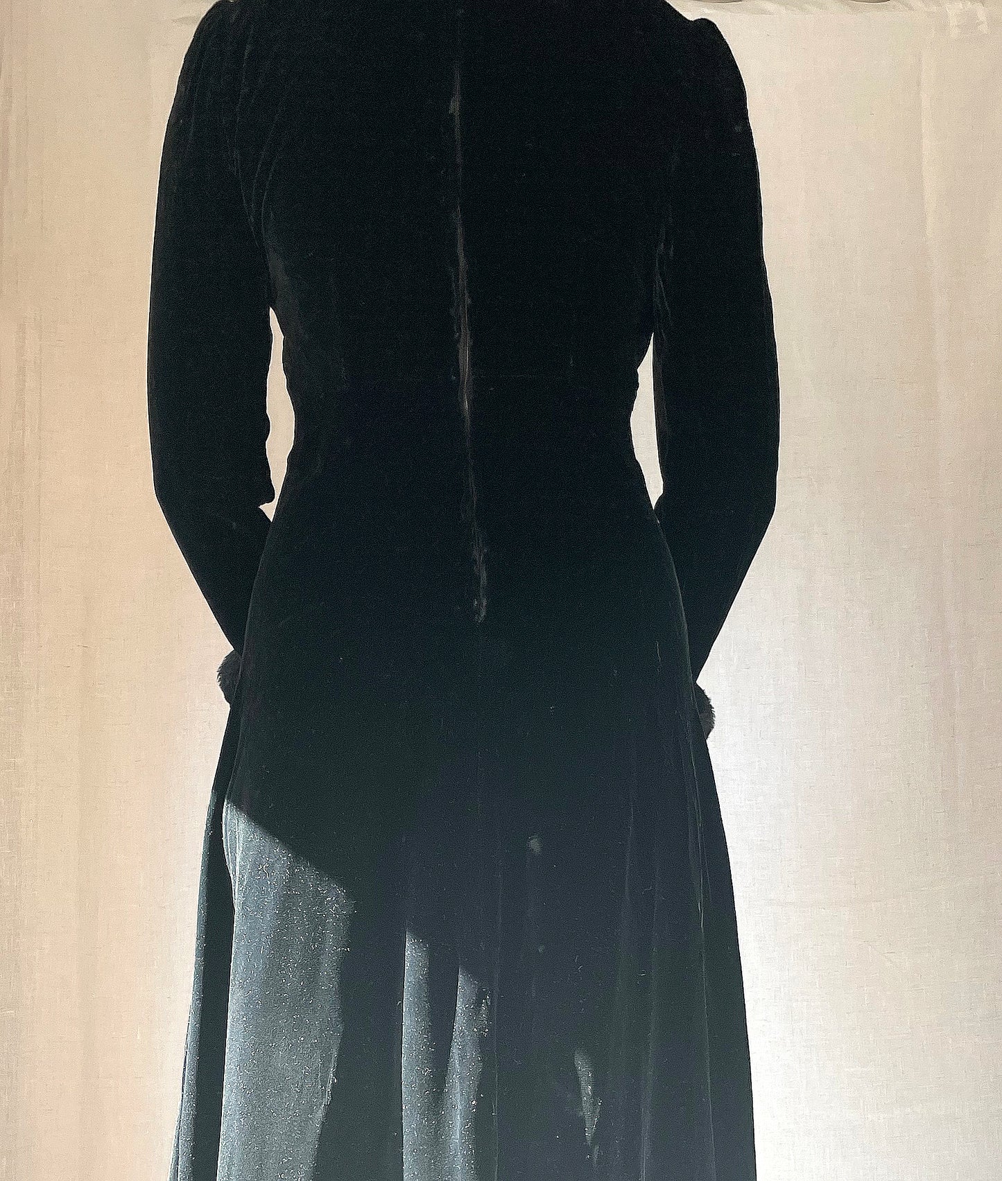 Vintage 1940s Bias-Cut Velvet Fur-Trimmed Dress