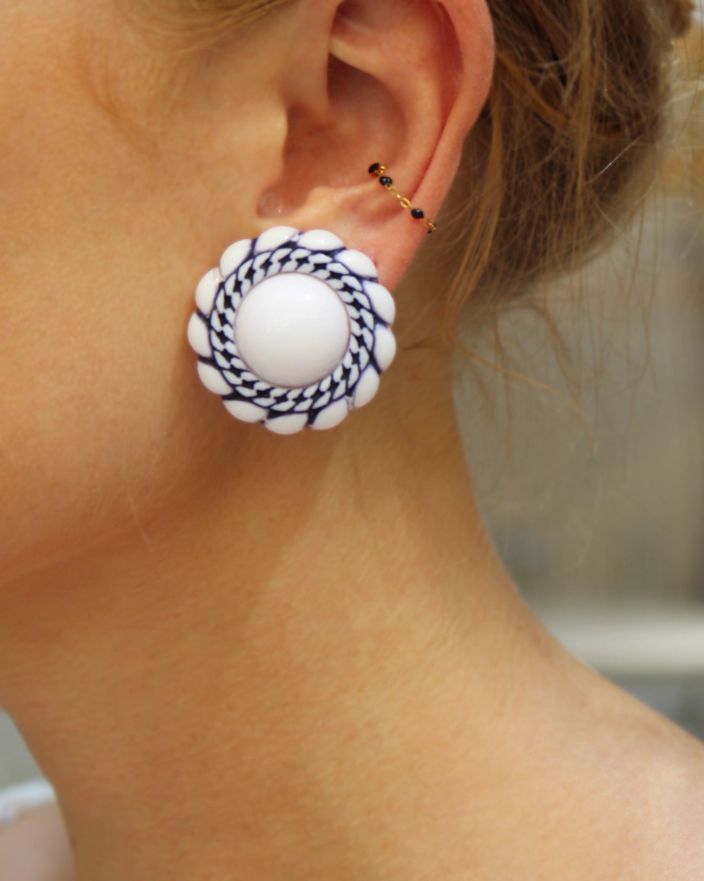1940s Blue And White Tile Celluloid Earrings