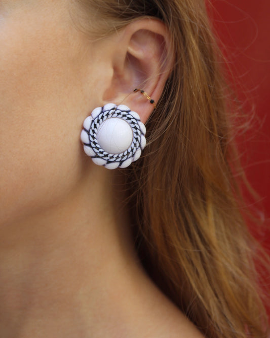 1940s Blue And White Tile Celluloid Earrings