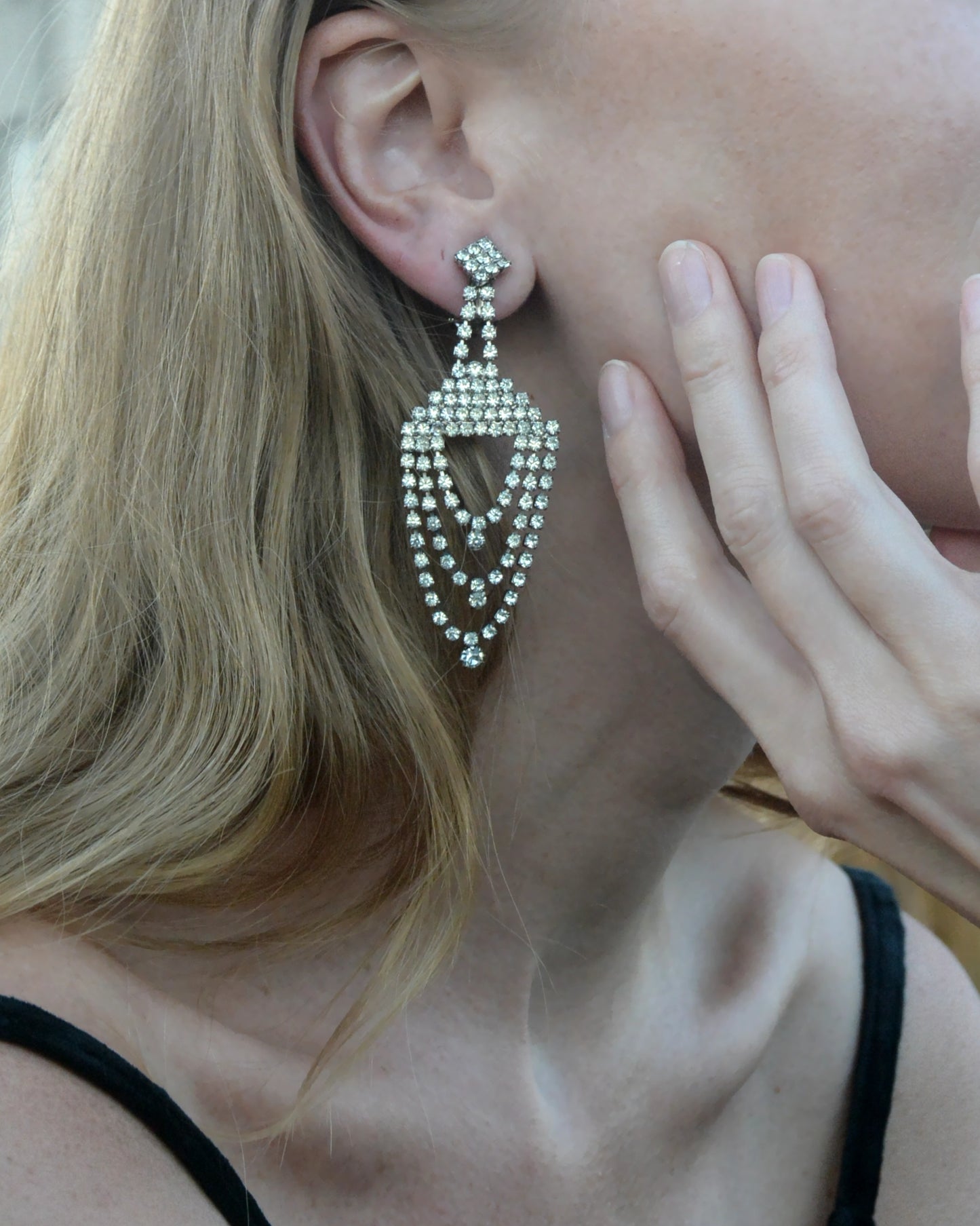 Vintage 1950s Draped Diamanté Chandelier Earrings