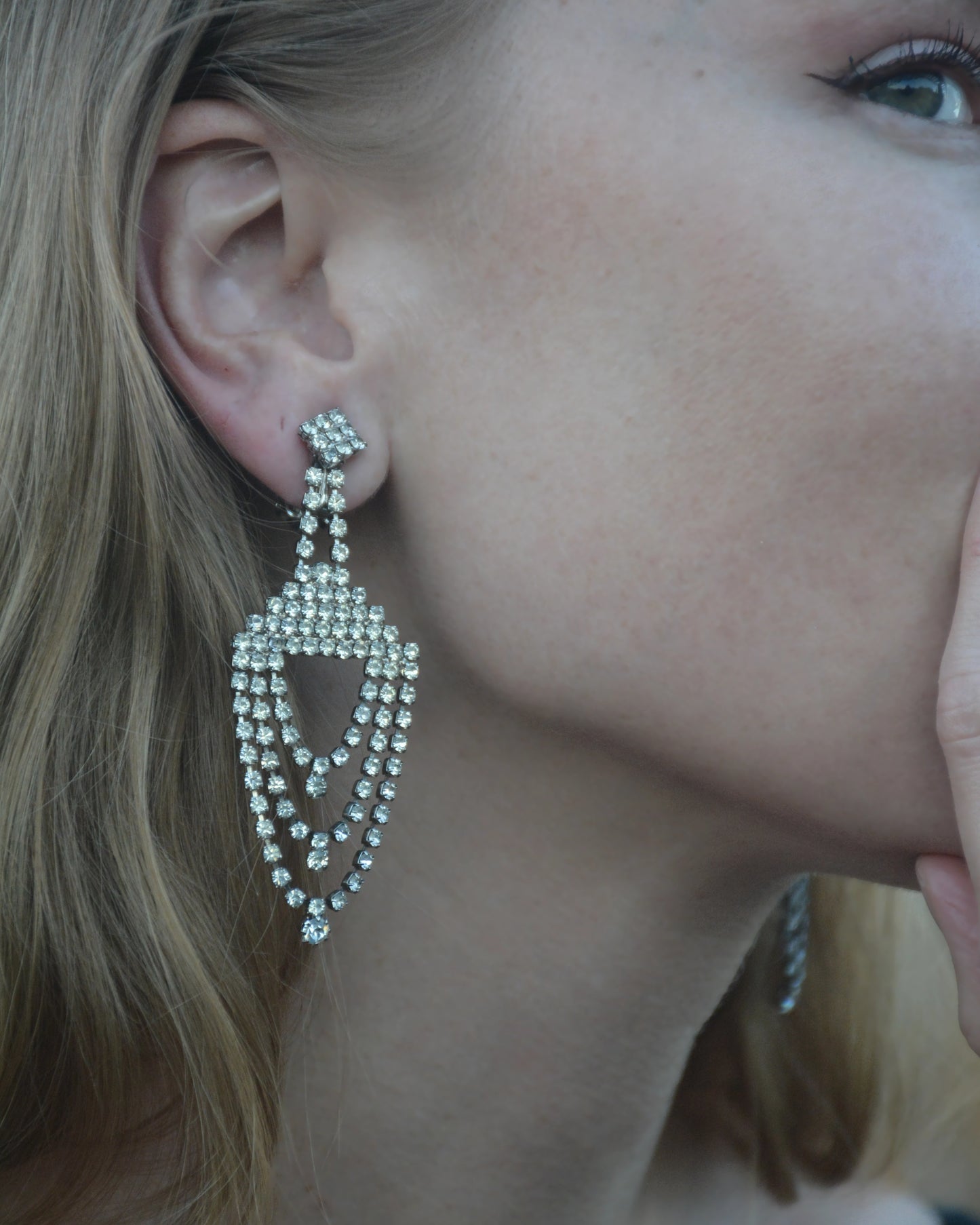 Vintage 1950s Draped Diamanté Chandelier Earrings