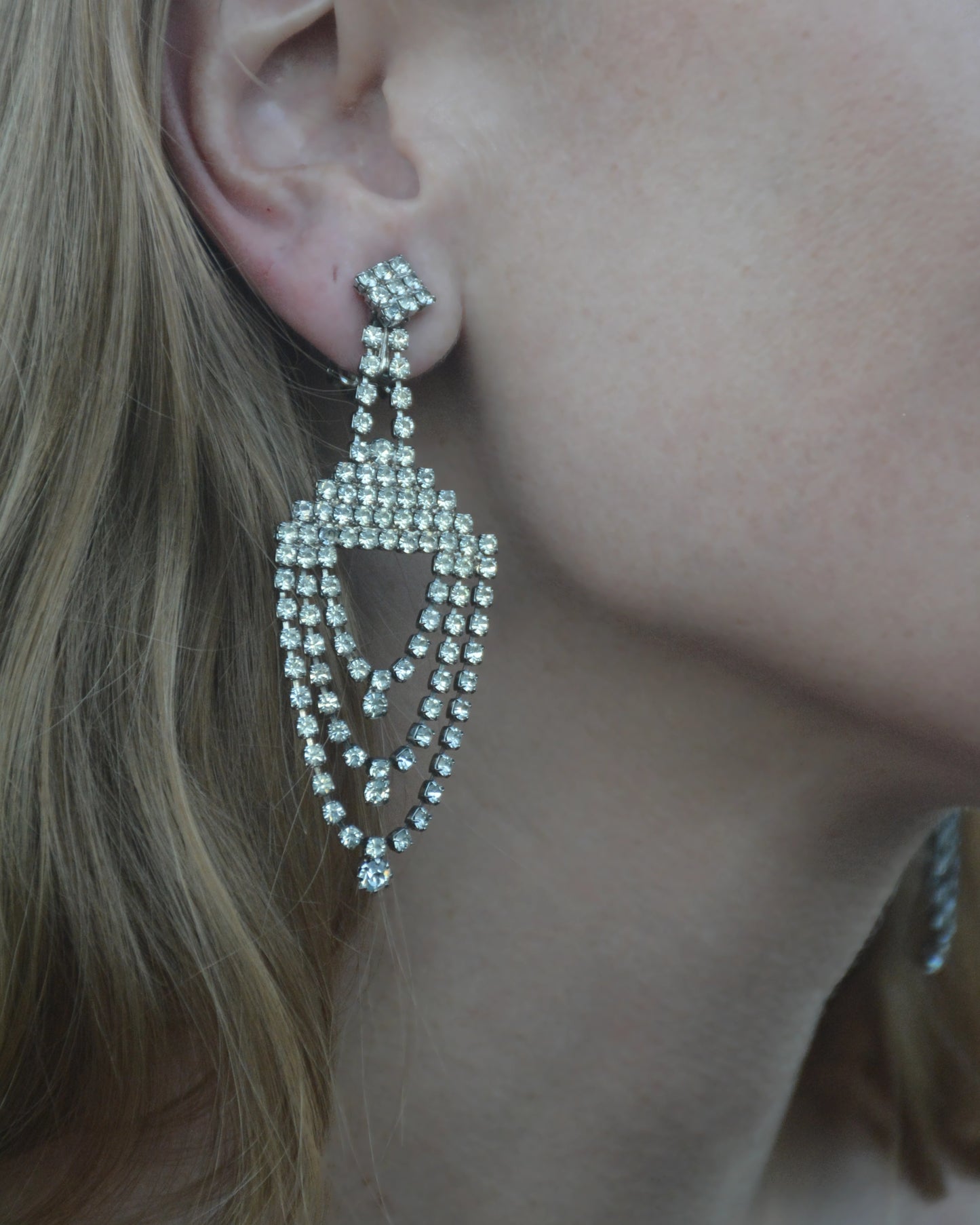 Vintage 1950s Draped Diamanté Chandelier Earrings