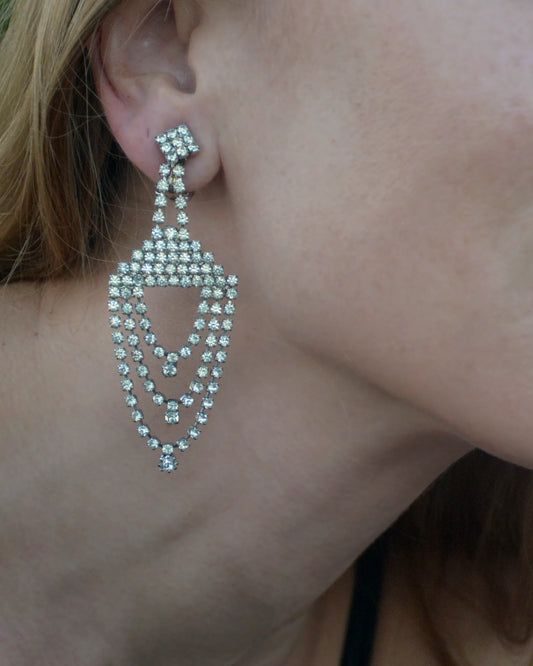Vintage 1950s Draped Diamanté Chandelier Earrings