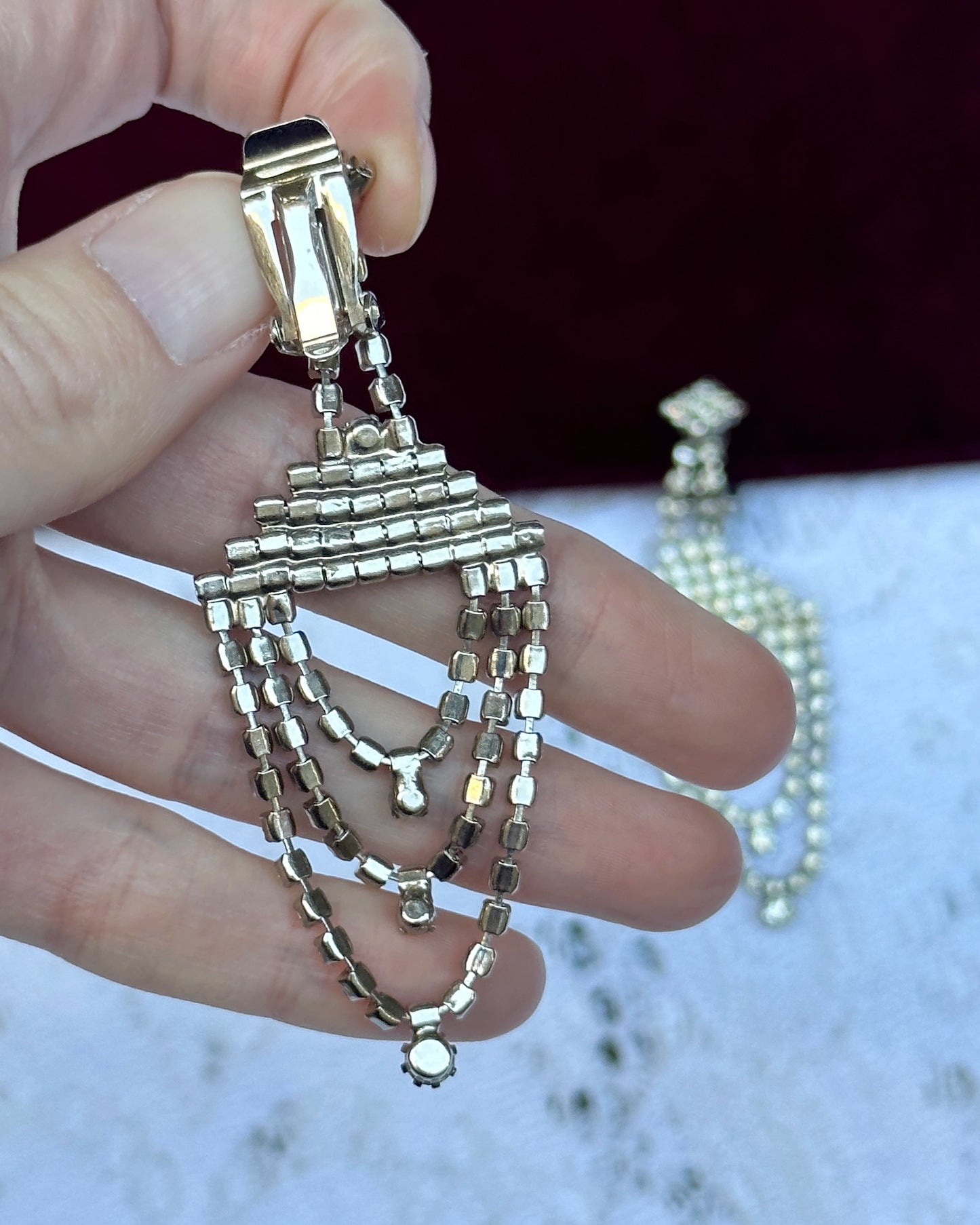 Vintage 1950s Draped Diamanté Chandelier Earrings