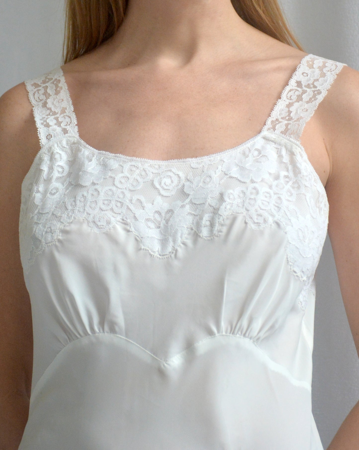 Vintage 1950s Lace-Trim Ivory Slip