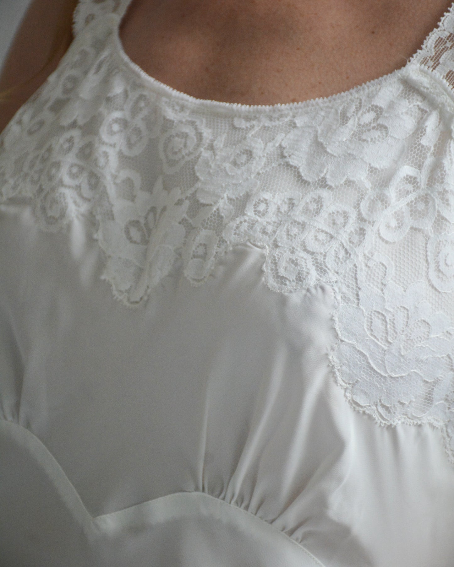 Vintage 1950s Lace-Trim Ivory Slip