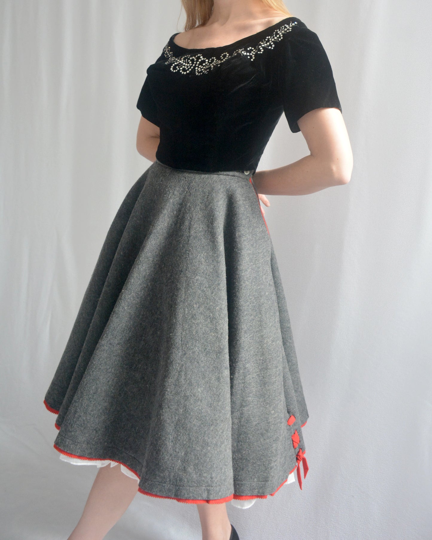 1950s Designer Vintage Wool Felt Circle Skirt