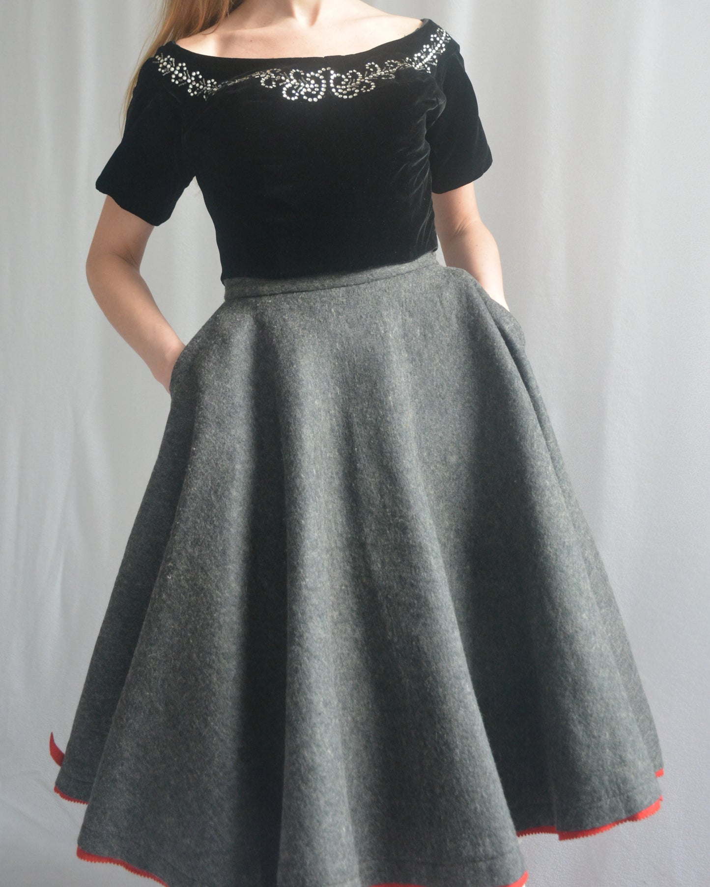 1950s Designer Vintage Wool Felt Circle Skirt