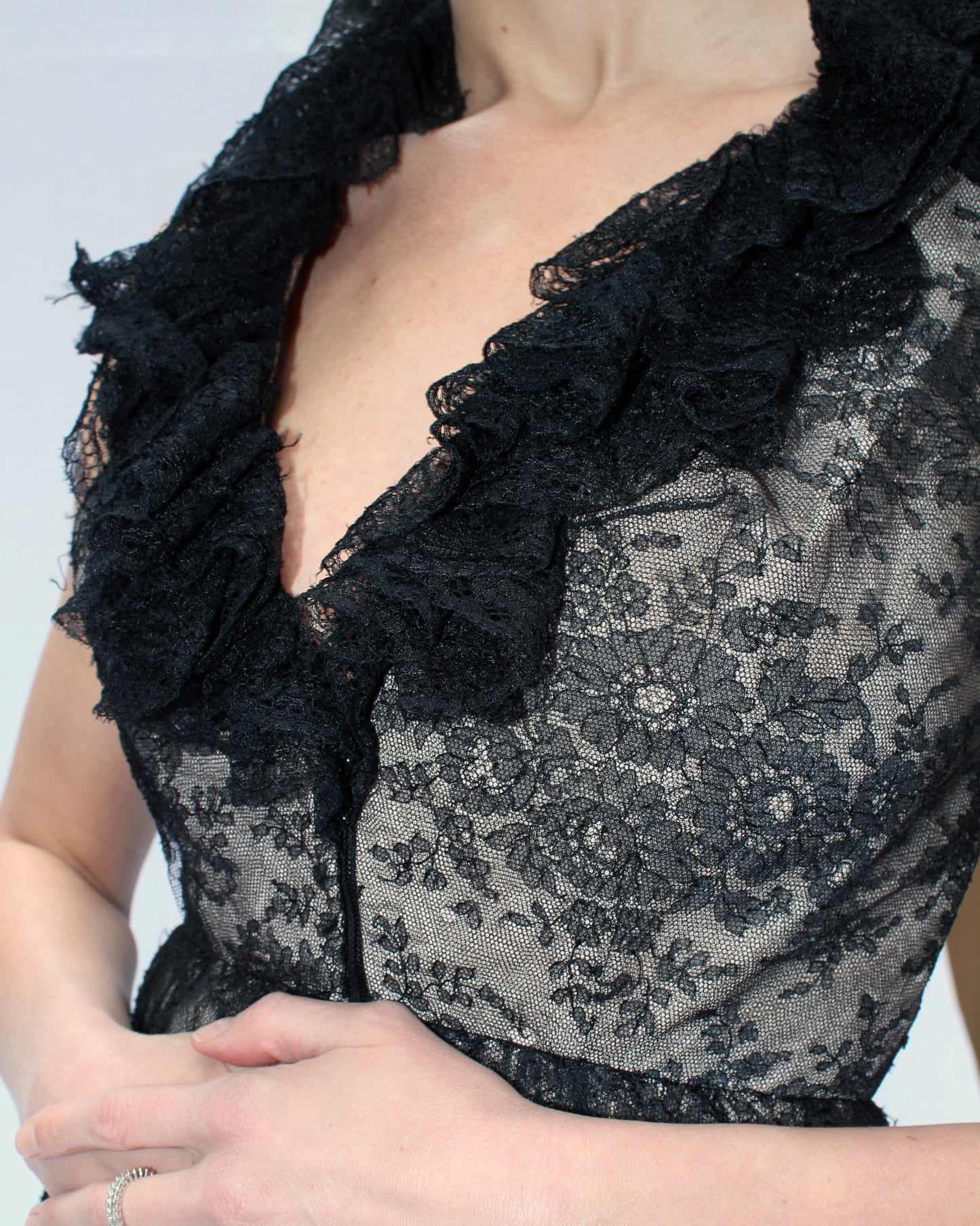 Vintage 1960s Black Lace Cocktail Dress, Attributed to Givenchy