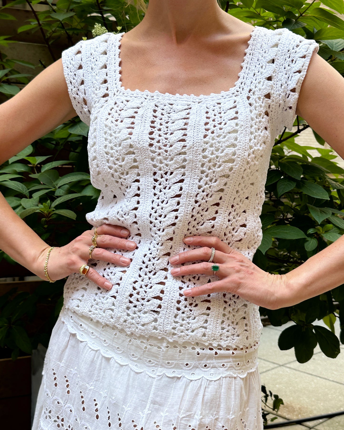 Vintage 1960s Ivory Hand-Crochet Top
