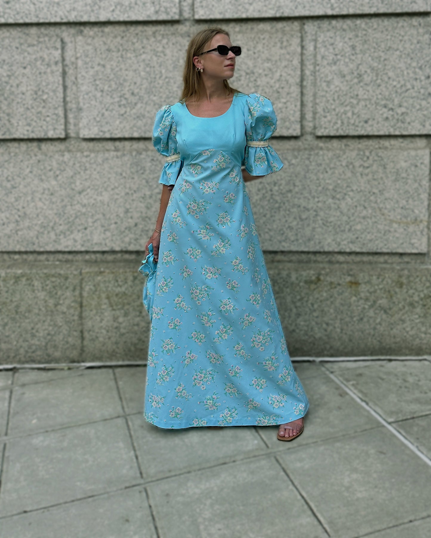 Vintage Floral Puff Sleeve Regency-Core Dress