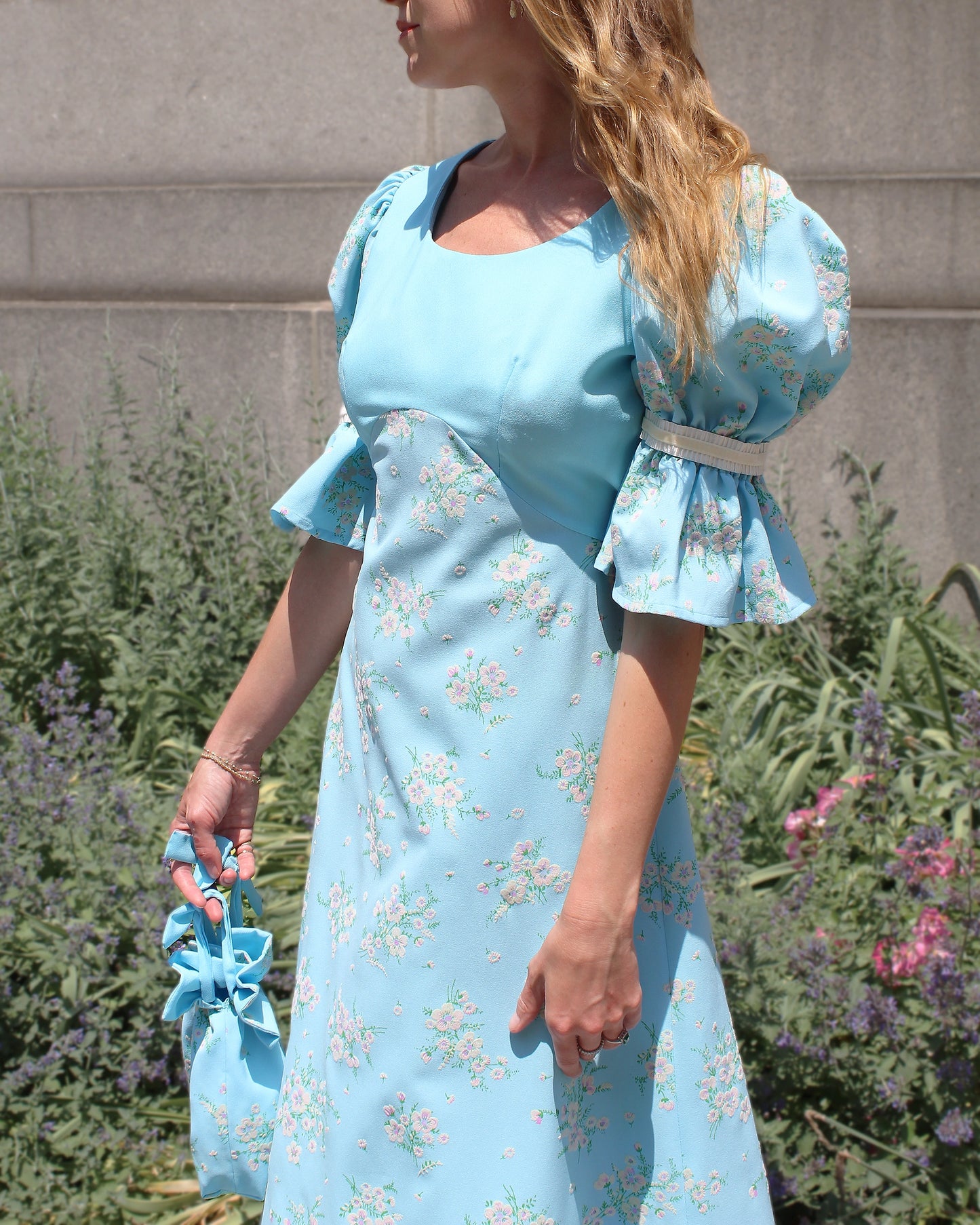 Vintage Floral Puff Sleeve Regency-Core Dress
